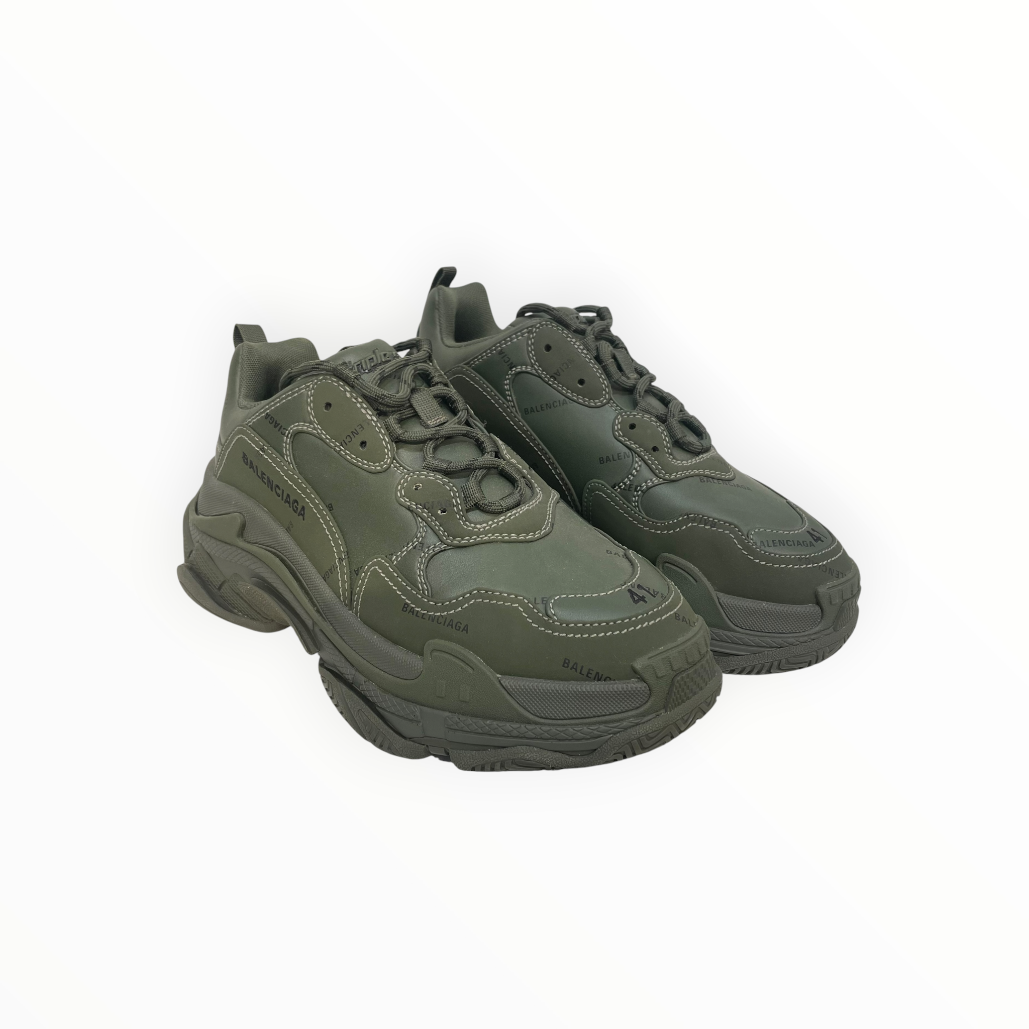 BALENCIAGA/Low-Sneakers/EU 41/Monogram/Leather/GRN/triple s everywhere logo view 1