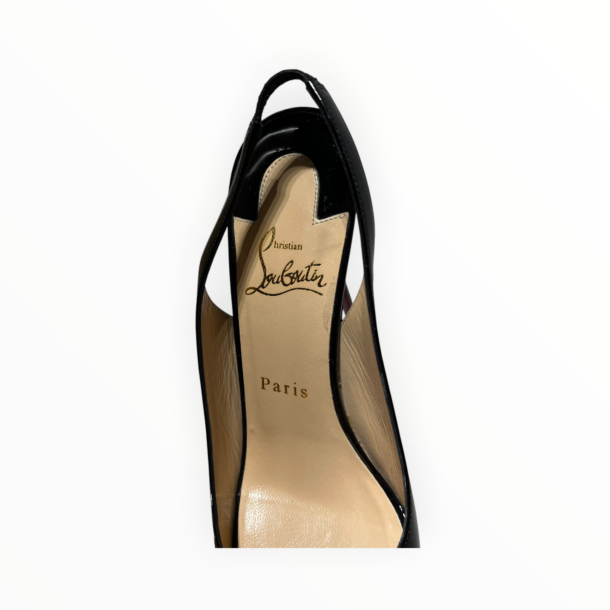 Christian Louboutin/Heels/EU 38/Faux Leather/BLK/Patent/slingback peep toe view 4