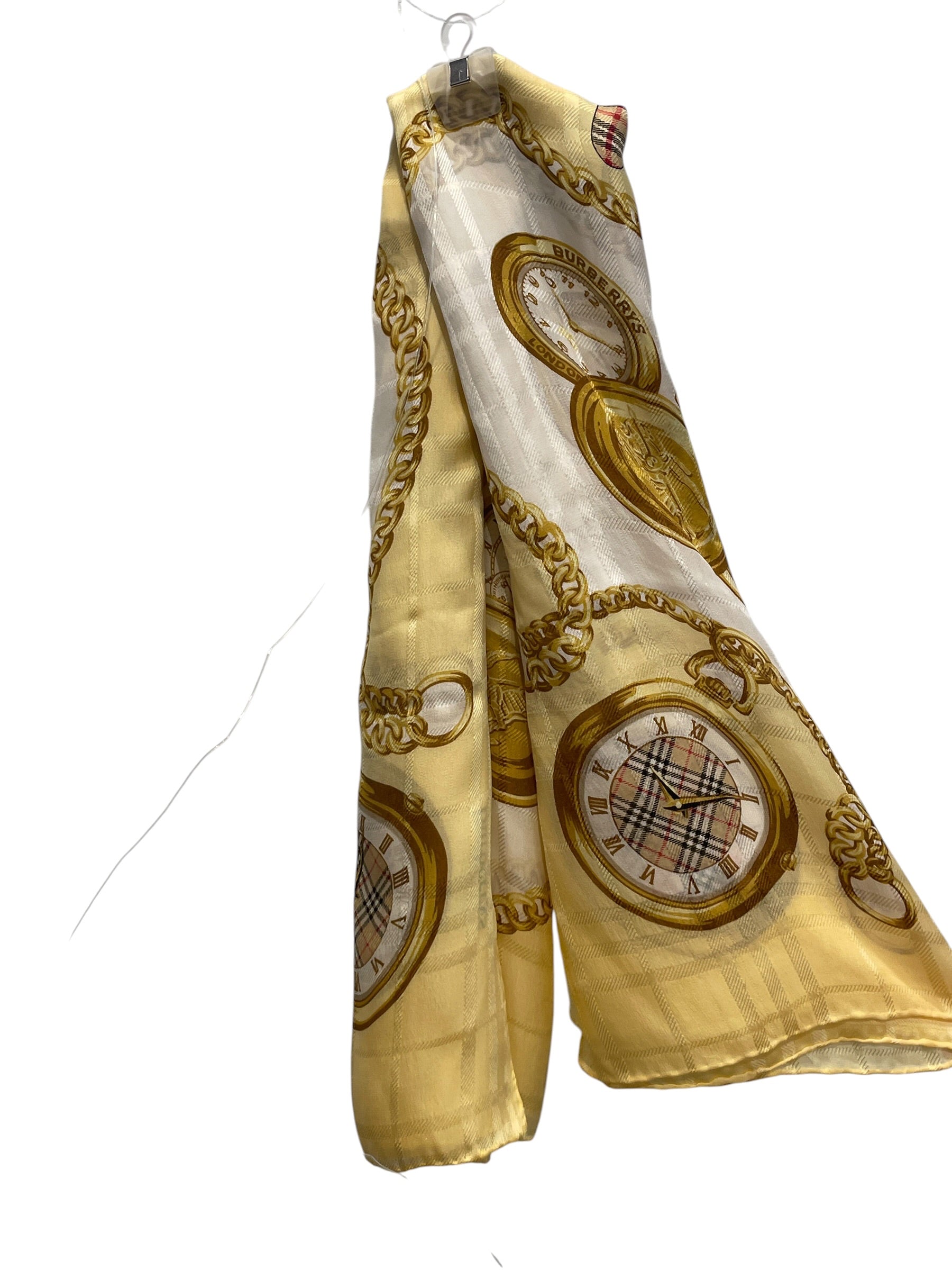 BURBERRYS/Scarf/All Over Print/Silk/YEL/L's/CLOCK WATCH PATTERN view 3