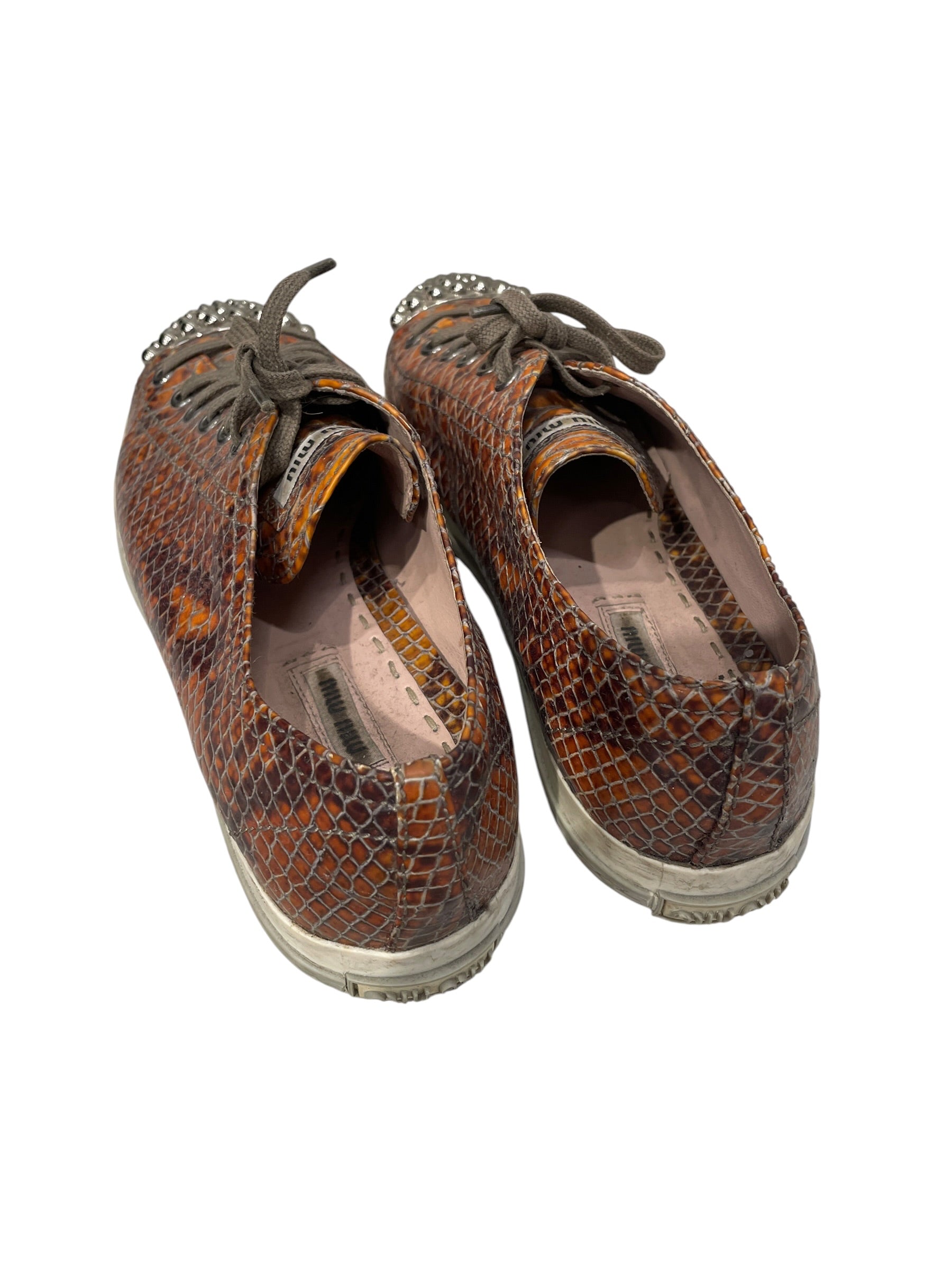 MIU MIU/Low-Sneakers/EU 39.5/Animal Pattern/Leather/BRW/SLV TOE/SNAKESKIN view 2