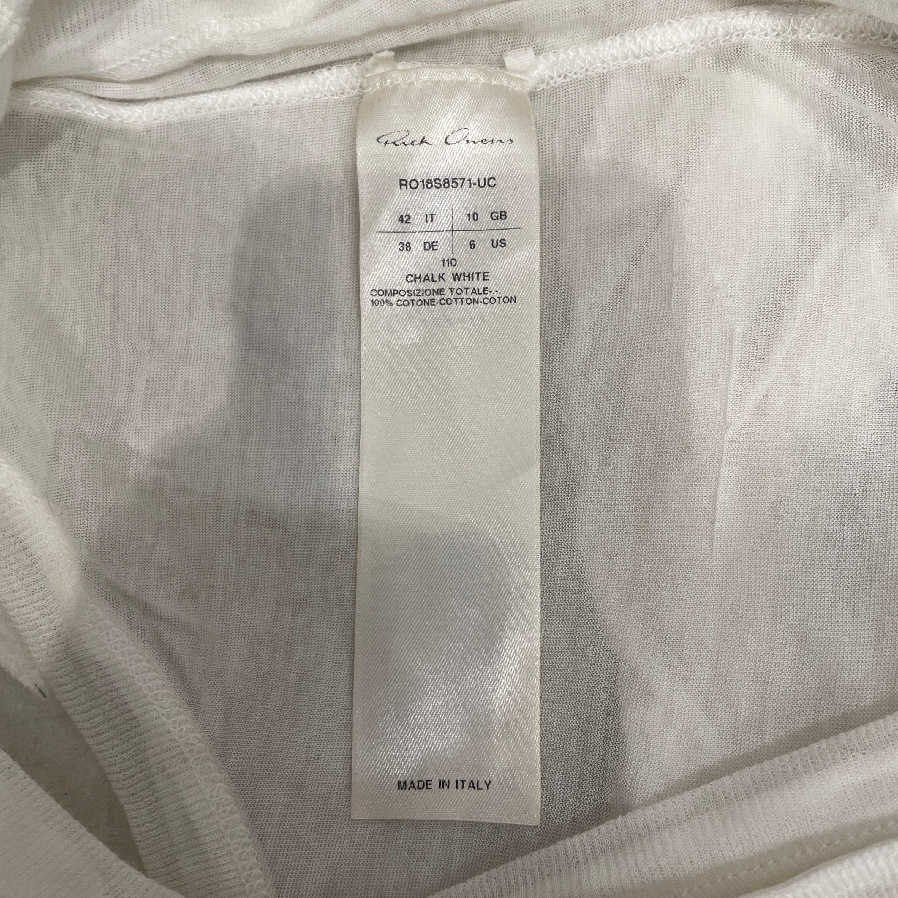 Rick Owens/Tank Top/6/Cotton/WHT/DIRT S/S 18 view 4