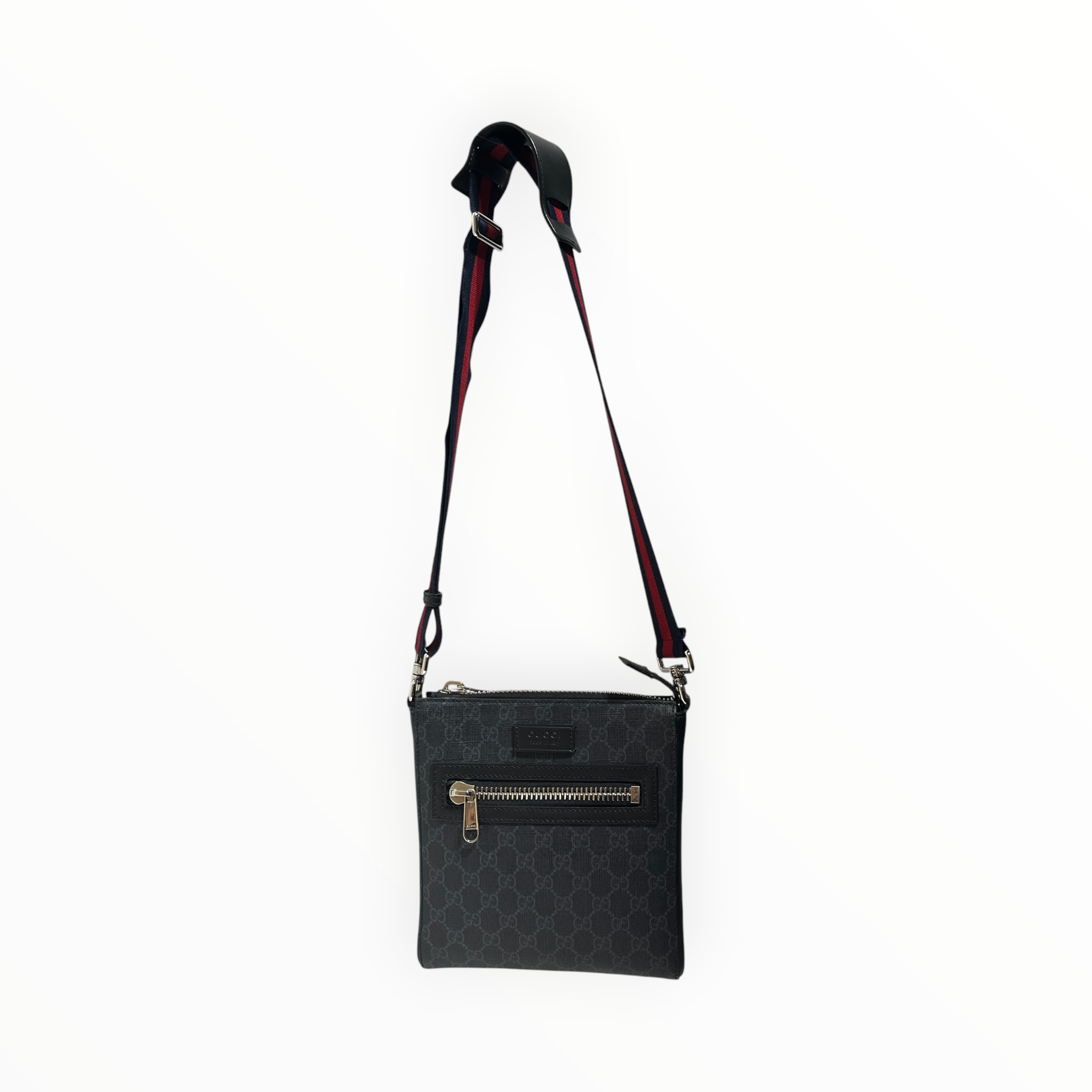 GUCCI/Cross Body Bag/Monogram/Leather/BLK/Canvas Square Crossbody view 1