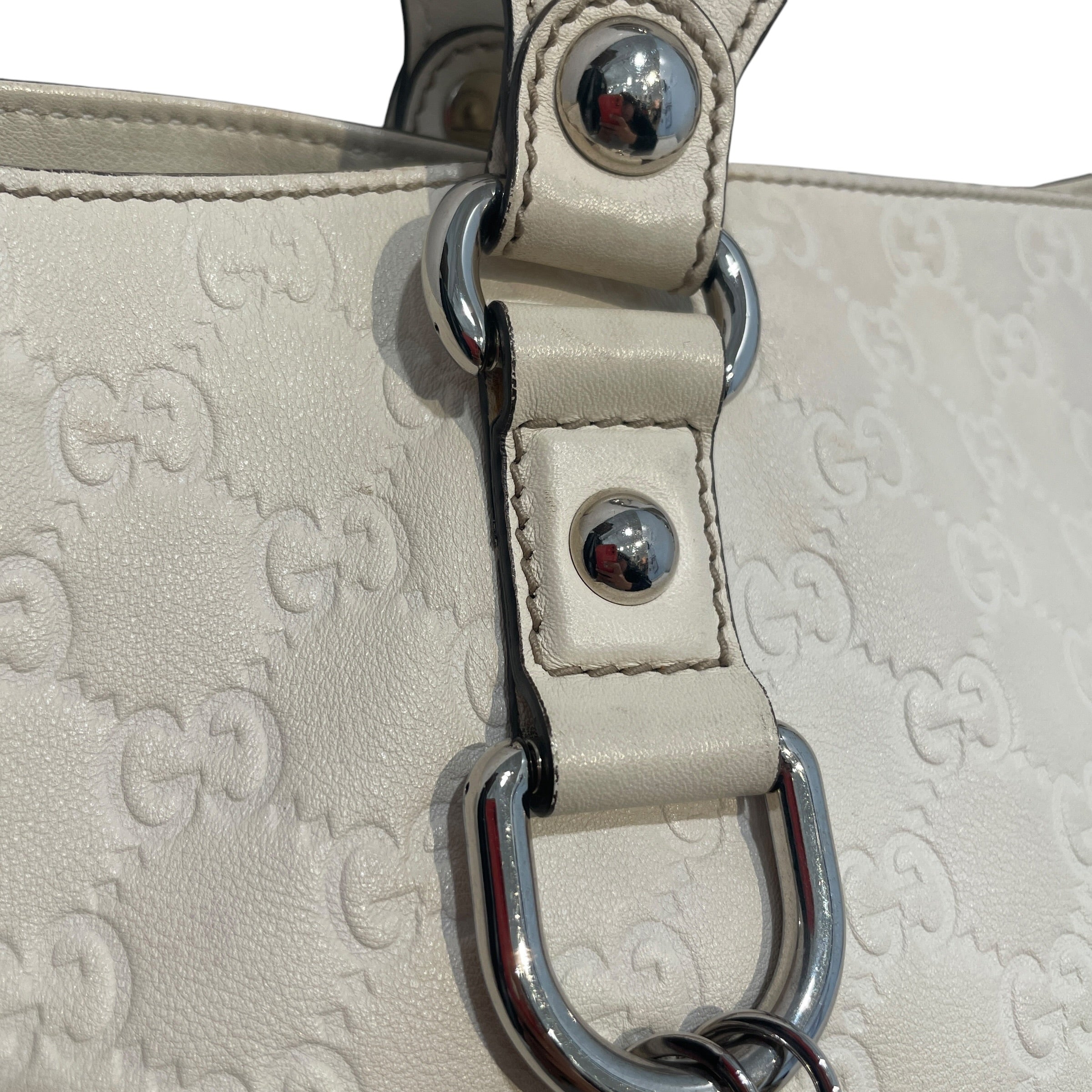 GUCCI/Tote Bag/Monogram/Leather/WHT/Horsebit 1955 leather view 6