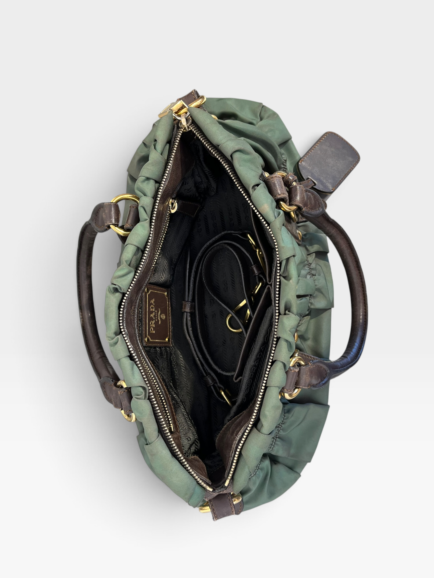 PRADA/Bag/Nylon/GRN/ruched satchel view 3