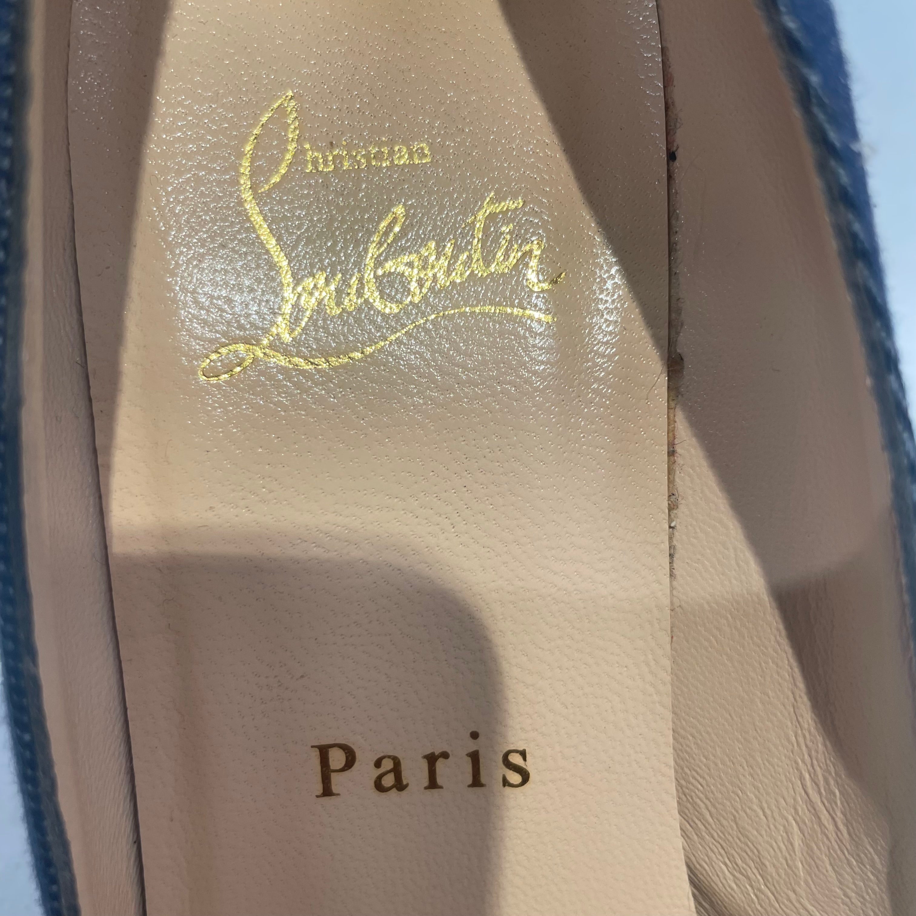 Christian Louboutin/Heels/EU 38/Denim/NVY/denim wooden heel view 3