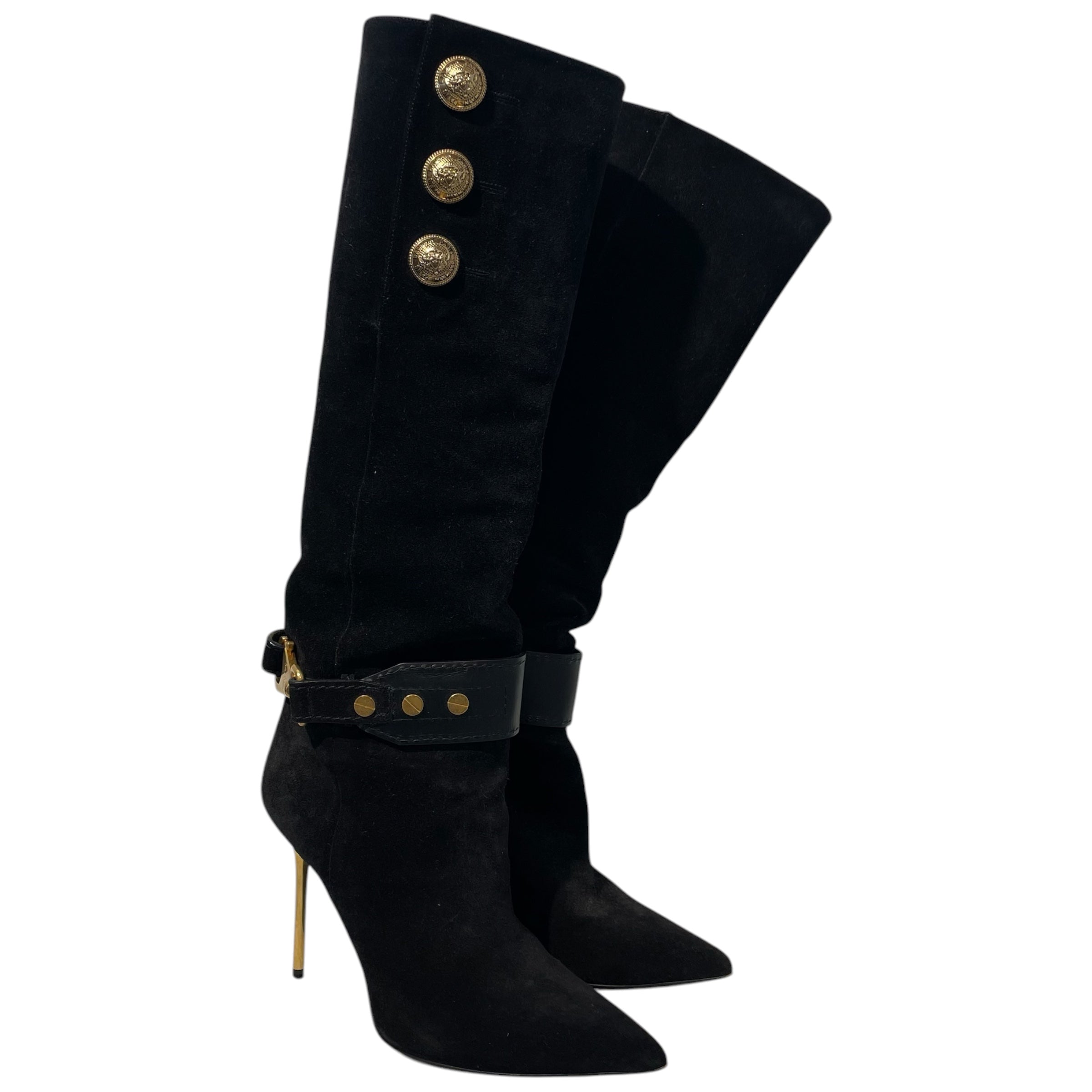 BALMAIN/Heels/EU 38.5/Suede/BLK/ view 1