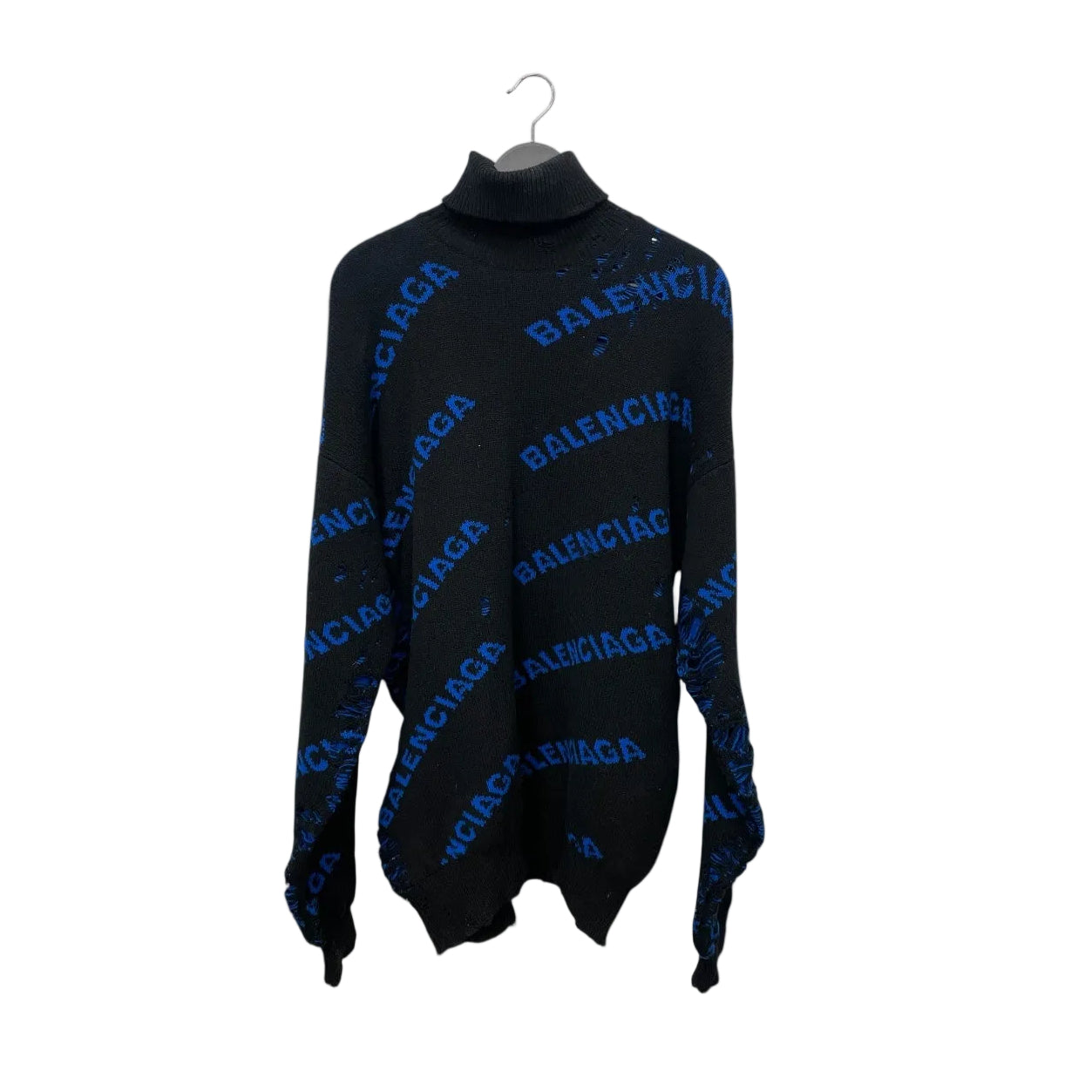 BALENCIAGA/Sweater/XS/All Over Print/Cotton/BLK/DISTRESSED TURTLENECK view 1