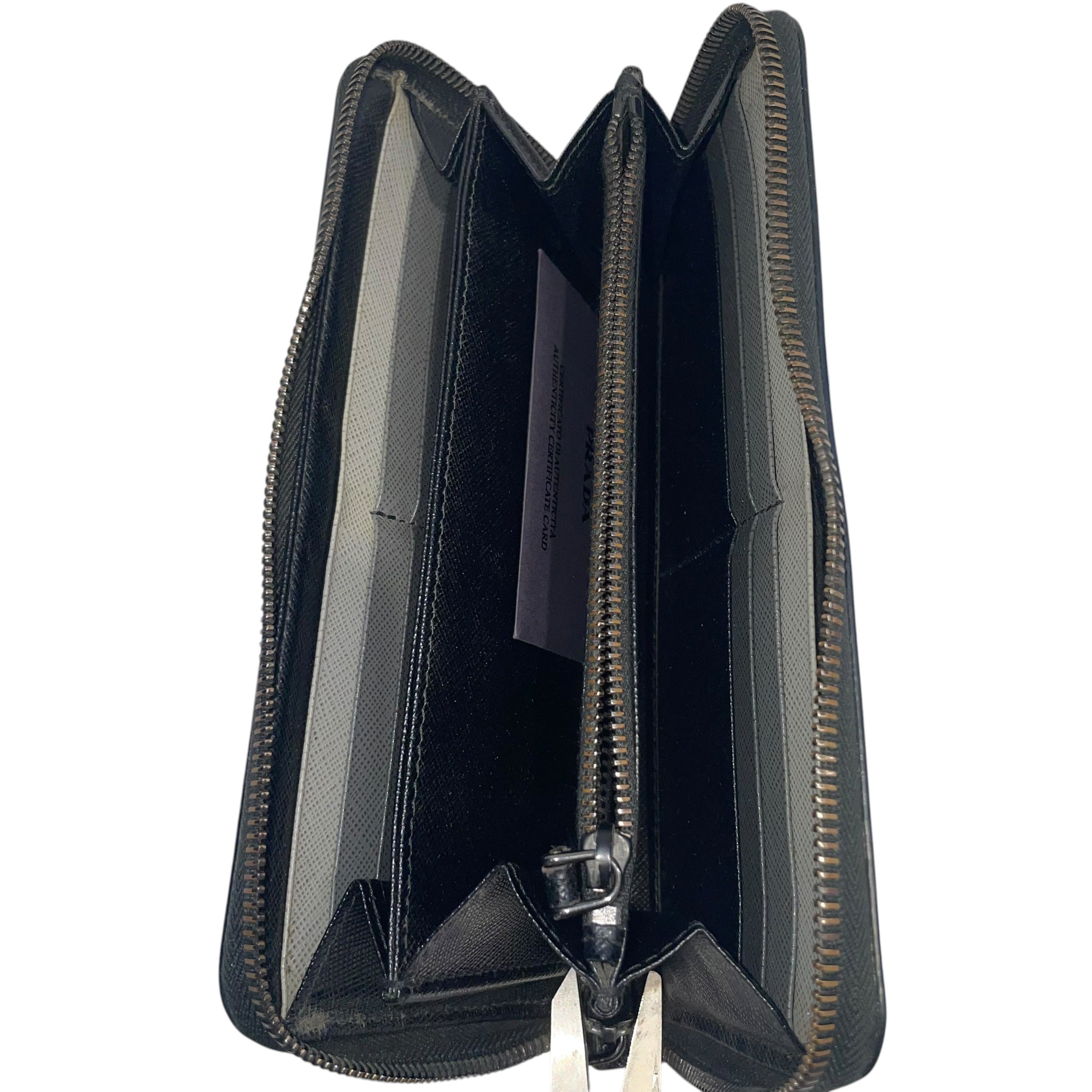 PRADA/Long Wallet/Leather/BLK/Long Zip Wallet Black Logo view 4
