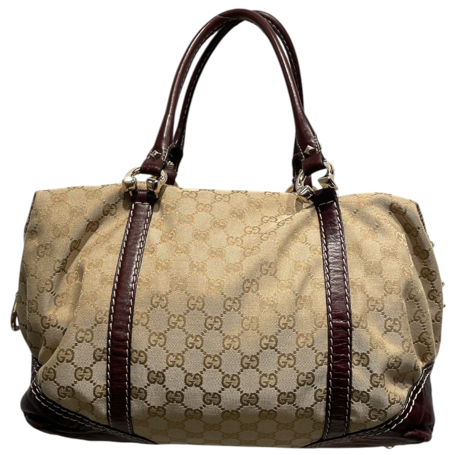 GUCCI/Tote Bag/Monogram/Cotton/BEG/Red Leather Handles view 2