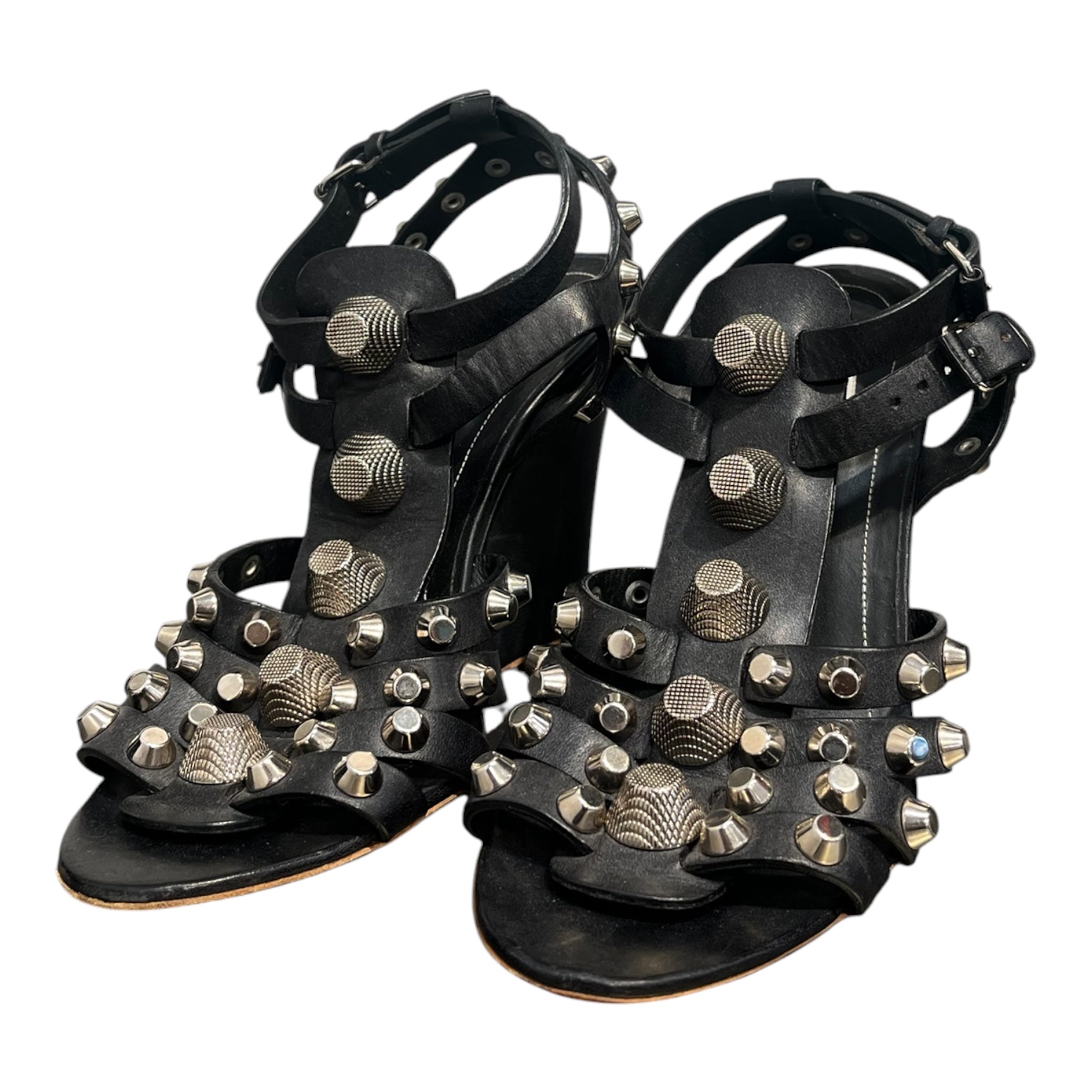 BALENCIAGA/Sandals/EU 40/Leather/BLK/Open-Toe/GLADIATOR-STUDDED view 1