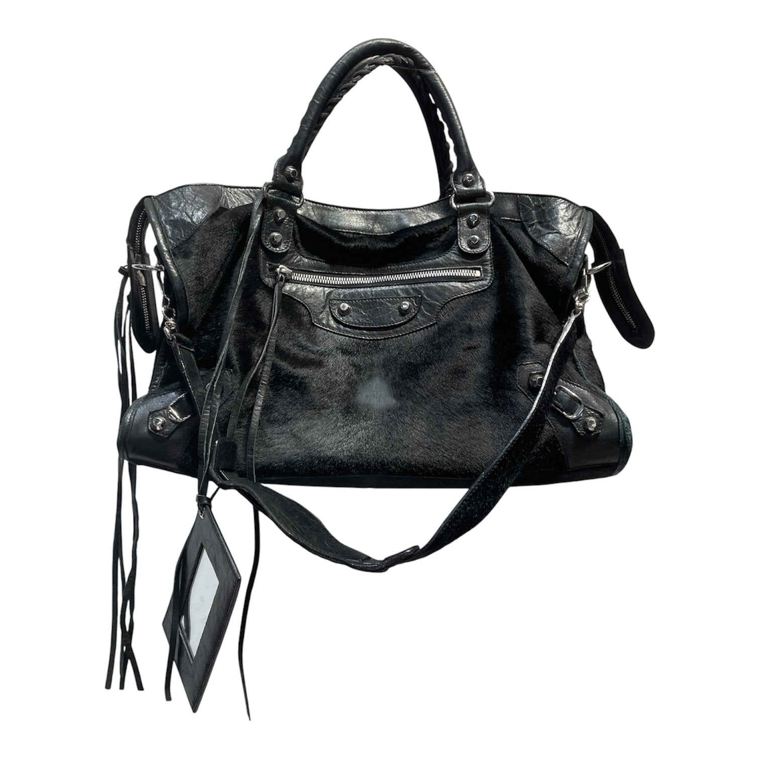 BALENCIAGA/Hand Bag/Fur/BLK/city bag view 1