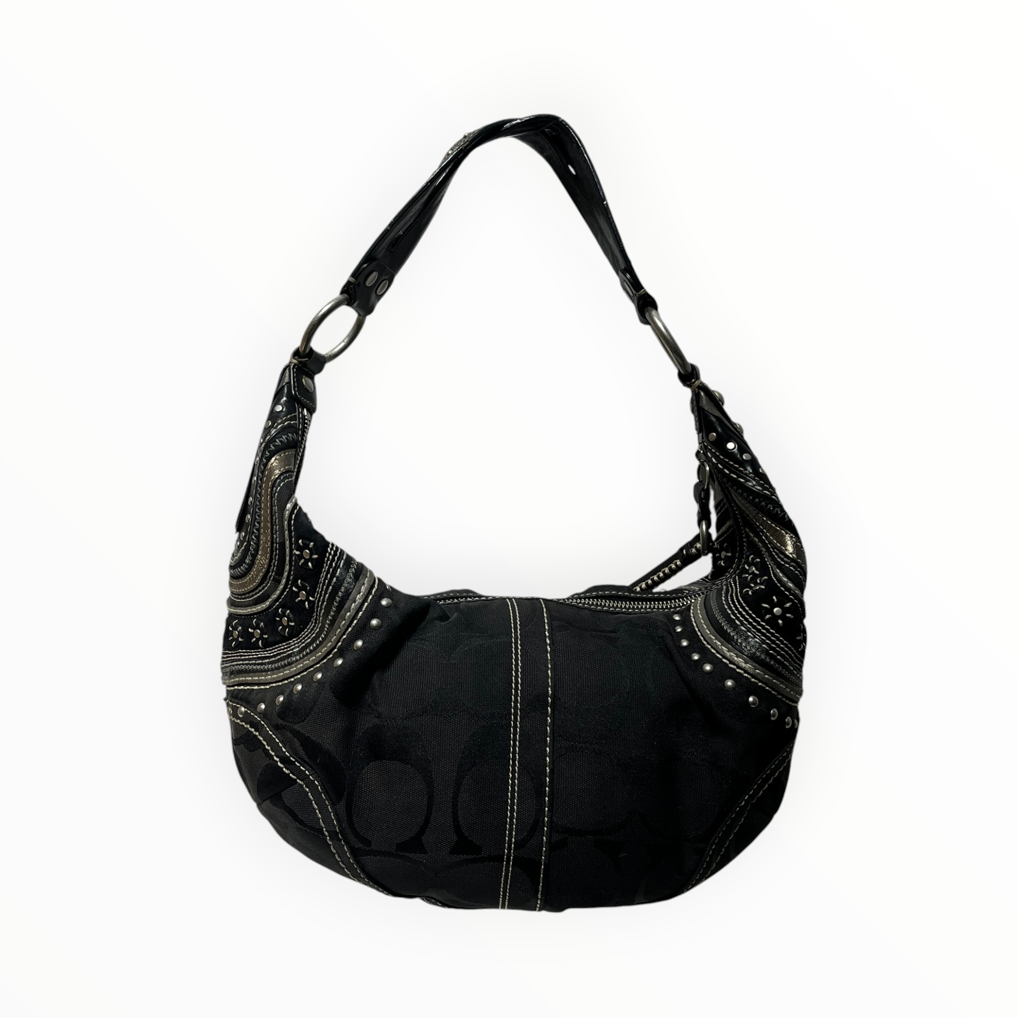 COACH/Bag/Monogram/Cotton/BLK/soho hobo studded crescent view 2