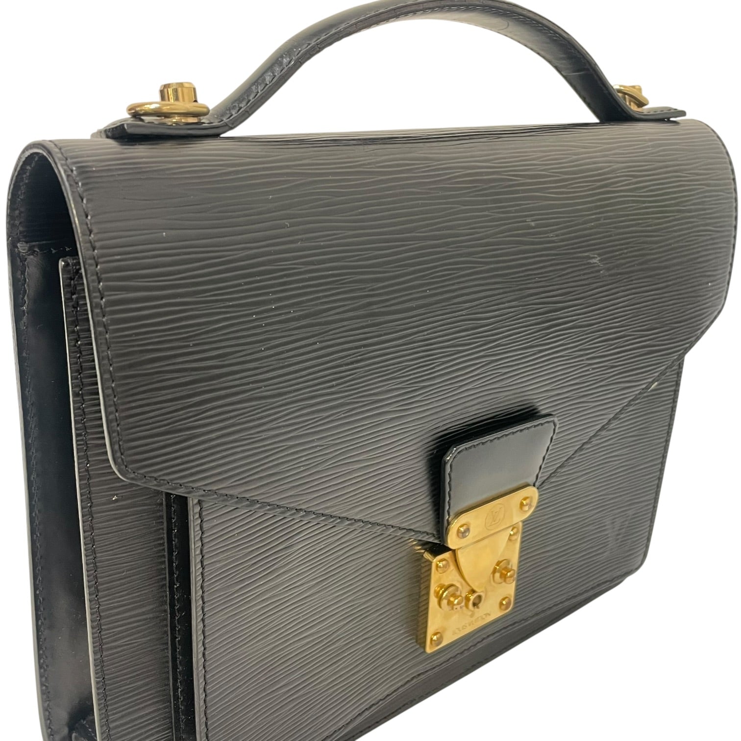 LOUIS VUITTON/Hand Bag/Stripe/Leather/BLK/Epi view 5