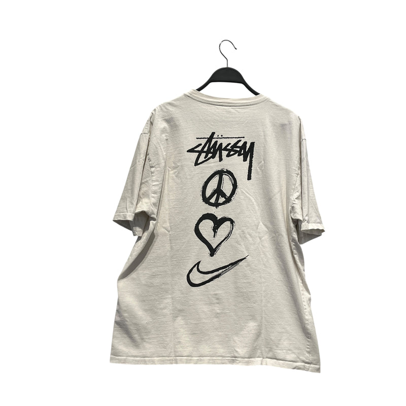 NIKE/STUSSY/T-Shirt/L/Cotton/WHT/Graphic/PEACE SIGN