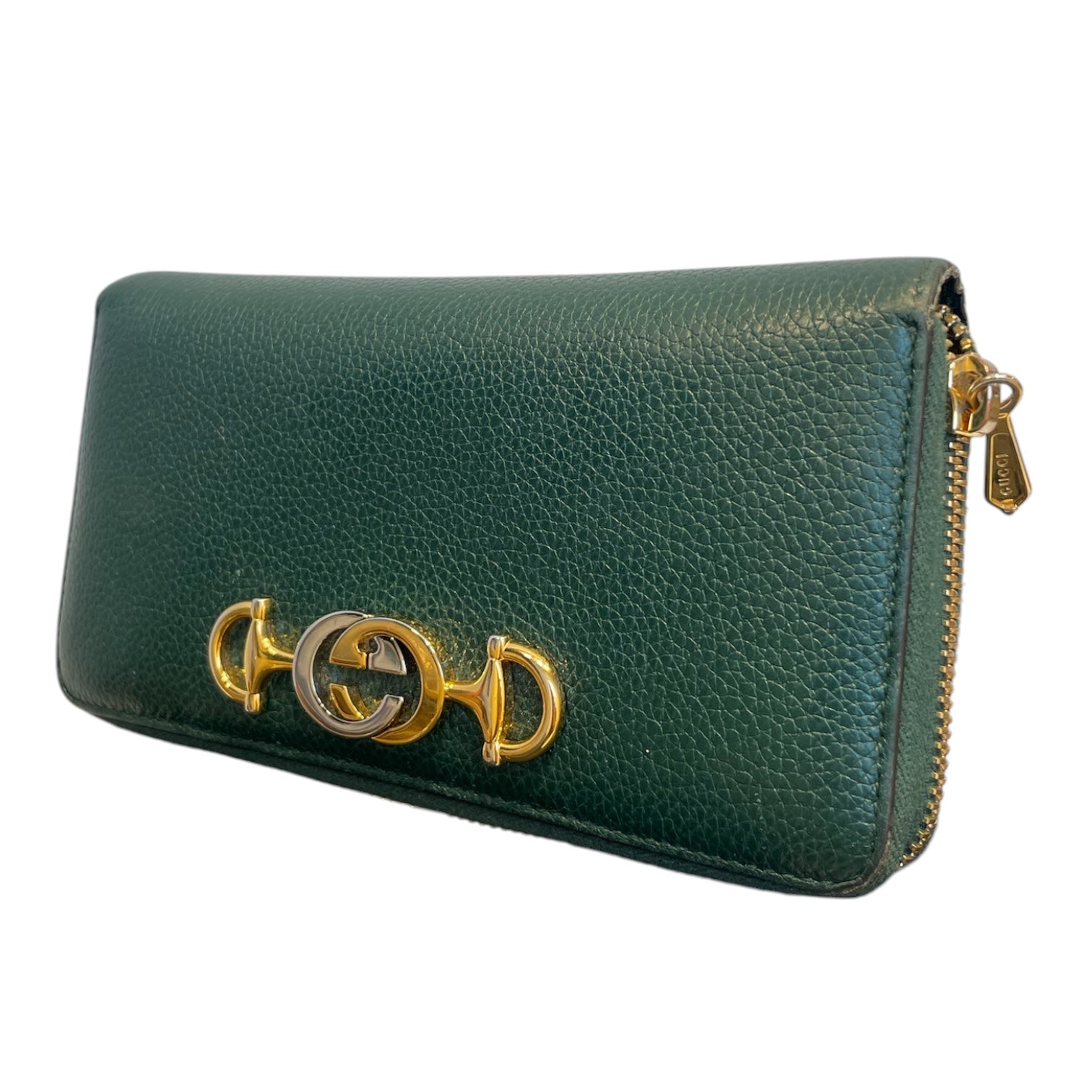 GUCCI/Long Wallet/Leather/GRN/gold and silver gg view 1