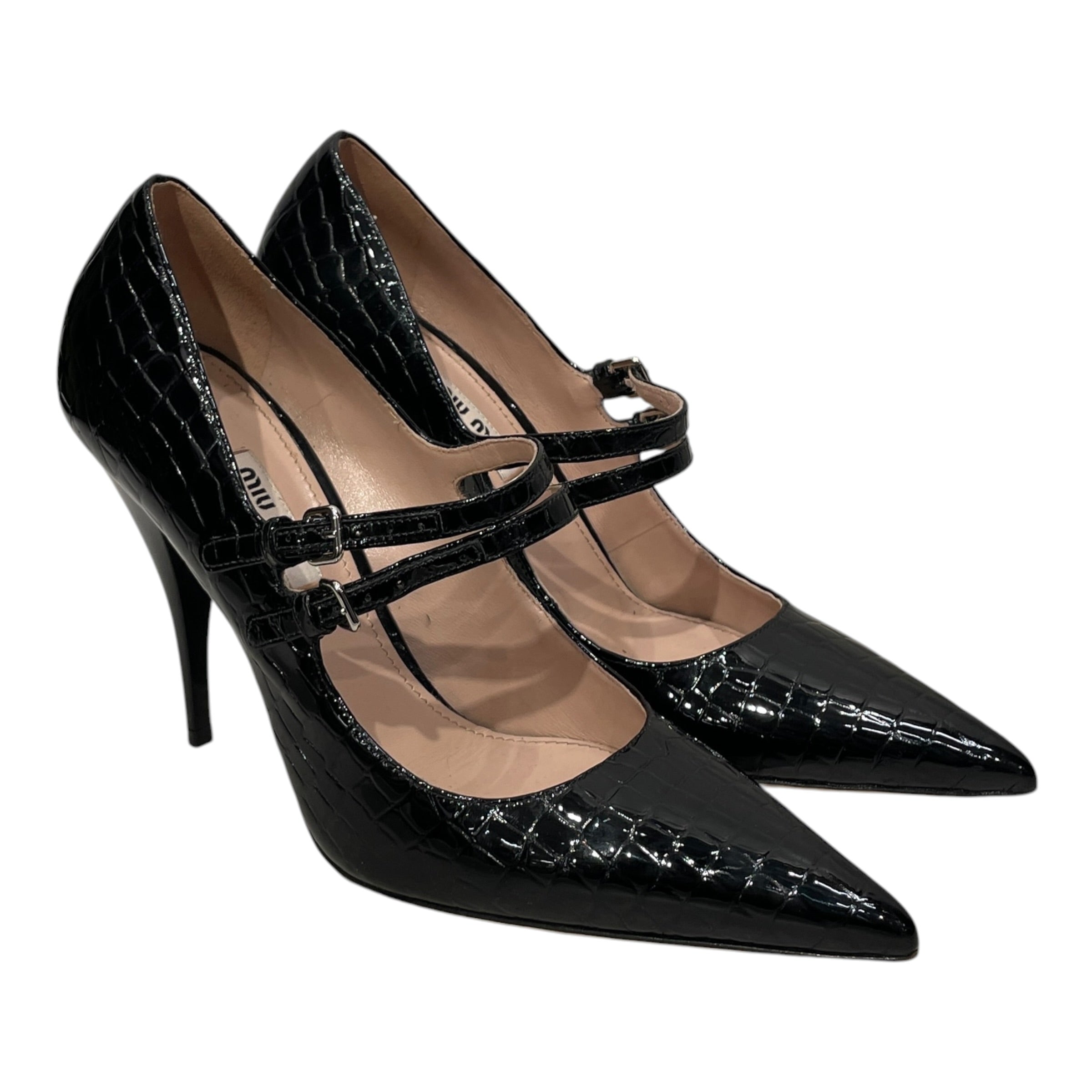 MIU MIU/Heels/EU 37/BLK/GATOR DOUBLE STRAP PUMPS view 1