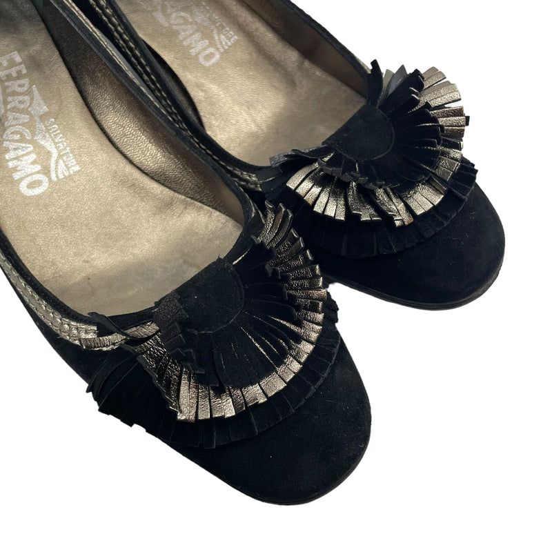 Salvatore Ferragamo/Flat Shoes/US 6/Suede/BLK/TASSEL SUEDE HEELS