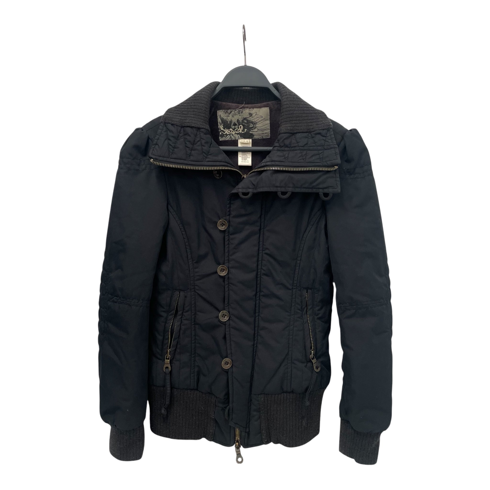 DIESEL/Puffer Jkt/M/Cotton/BLK/zip/bttn-up jacket/collar/vtg view 1
