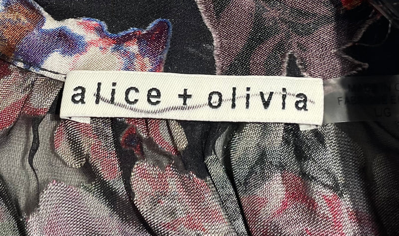 alice+olivia/Blouse/L/Floral Pattern/Silk/BLK/
