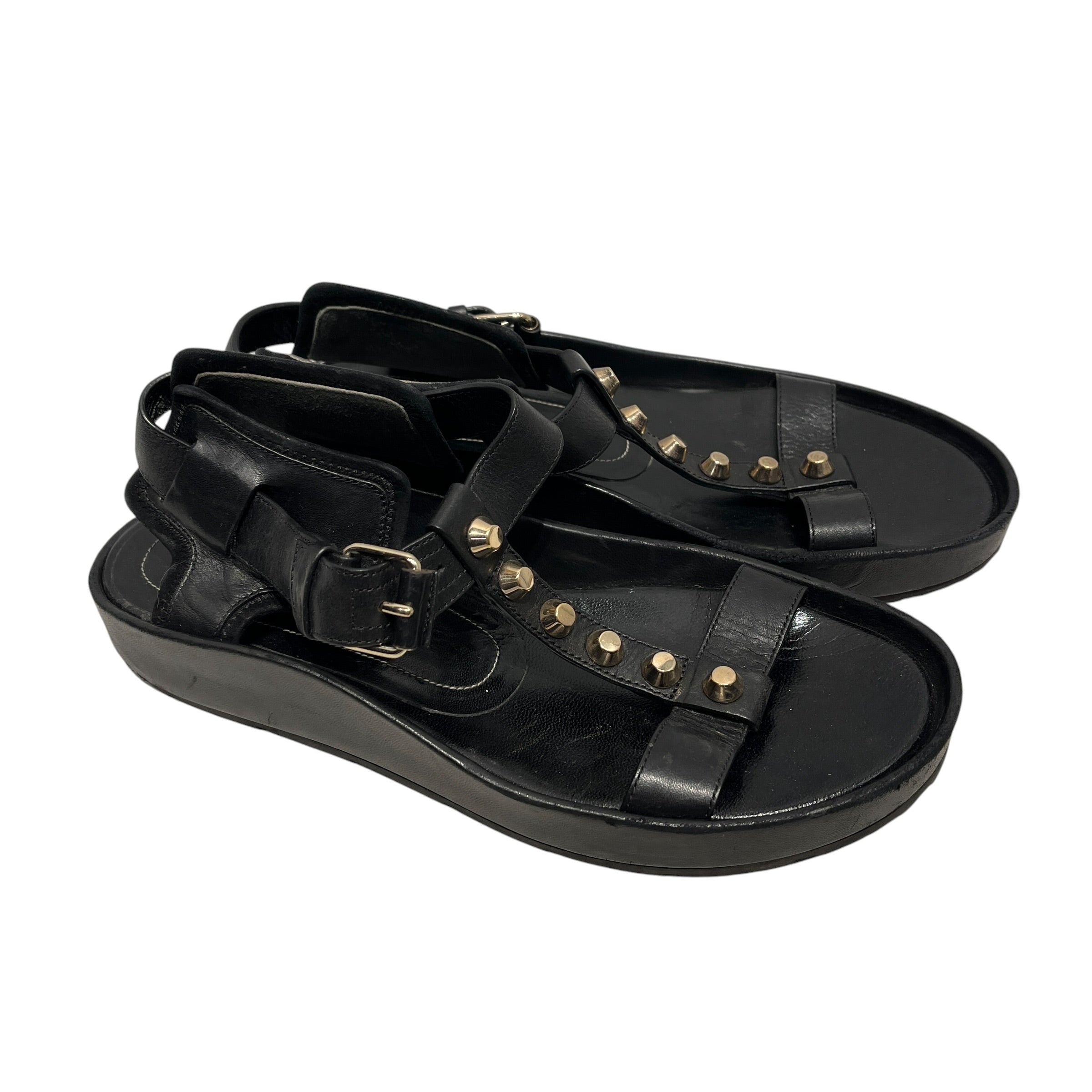 BALENCIAGA/Sandals/EU 37/Leather/BLK/Open-Toe/SLV Studded Gladiator Sandals view 11