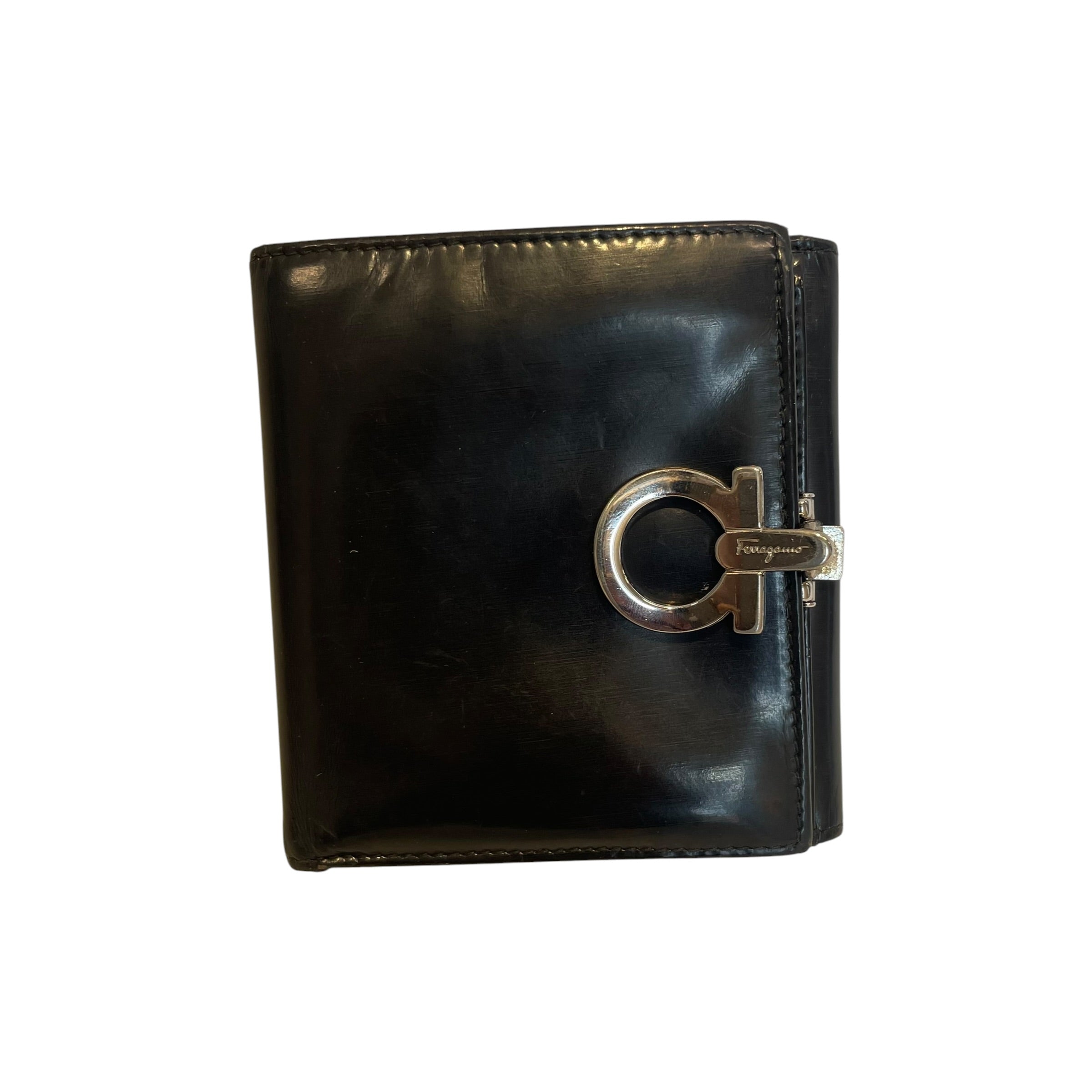 Salvatore Ferragamo/Bifold Wallet/Leather/BLK/LEATHER SLVER HRDWARE LOGO view 1
