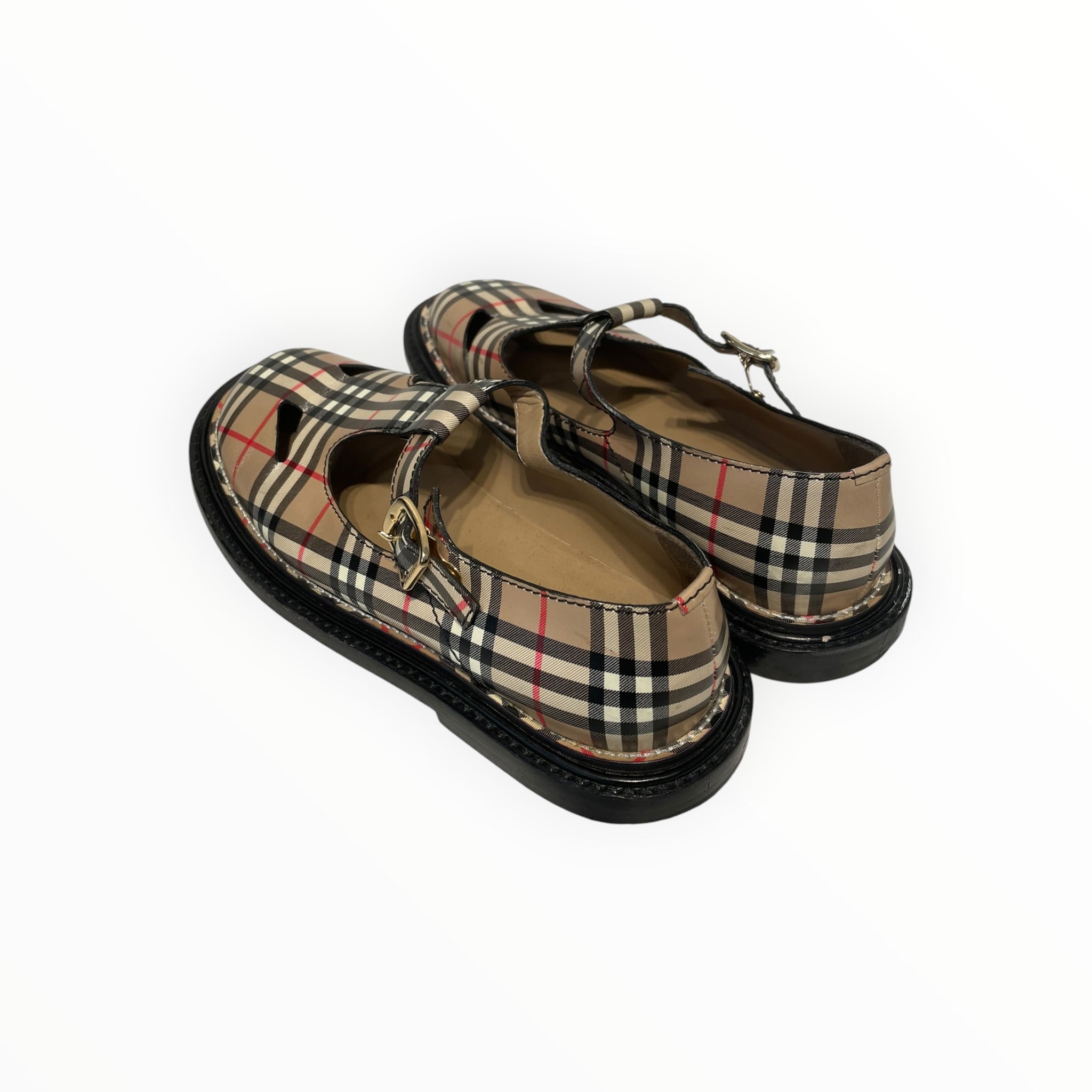 BURBERRY LONDON/Shoes/EU 39.5/Hombre Check/Leather/CRM/HANNIE T-BAR SHOES view 2