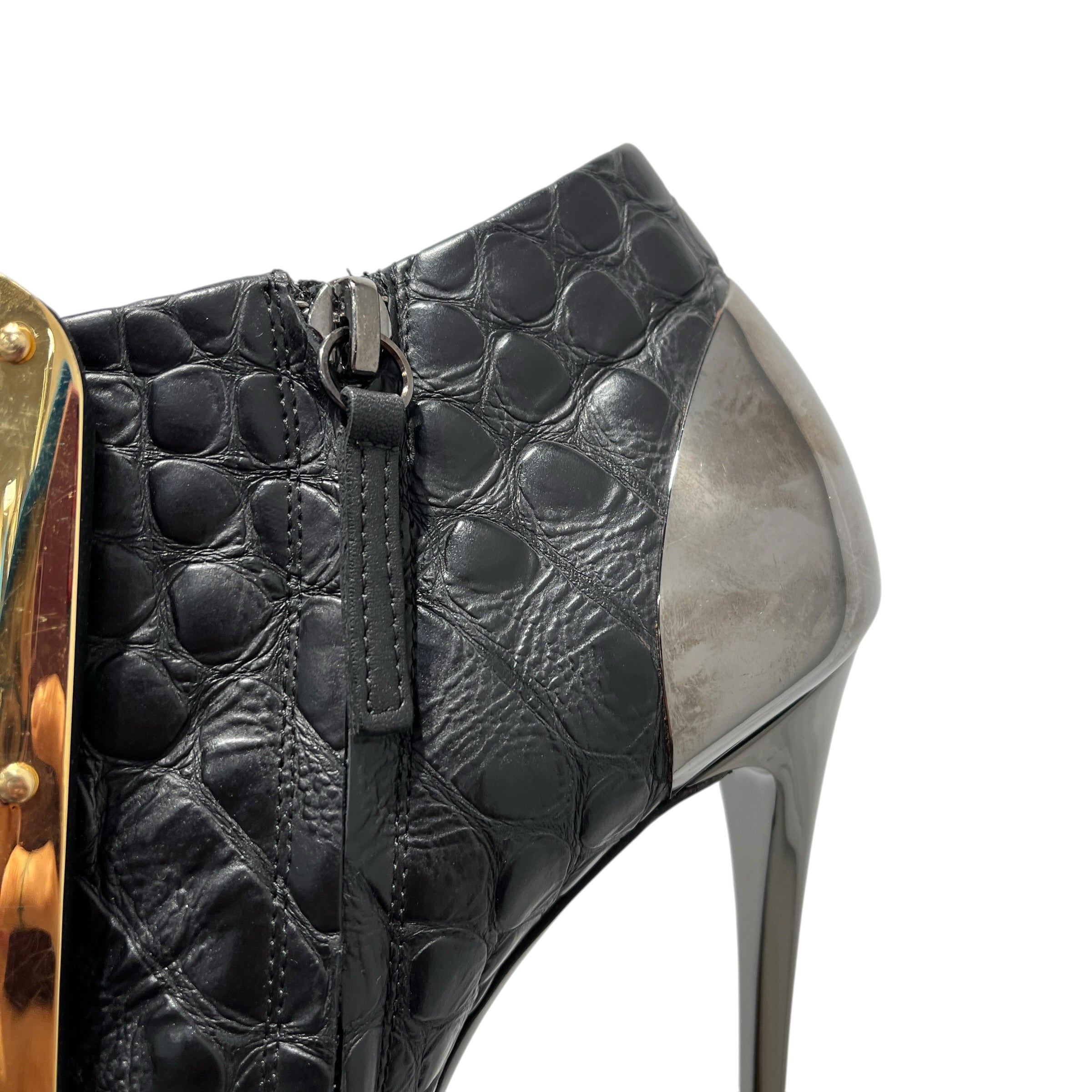 Giuseppe Zanotti/Heels/EU 37/Animal Pattern/Leather/BLK/croc embossed gold plate view 9