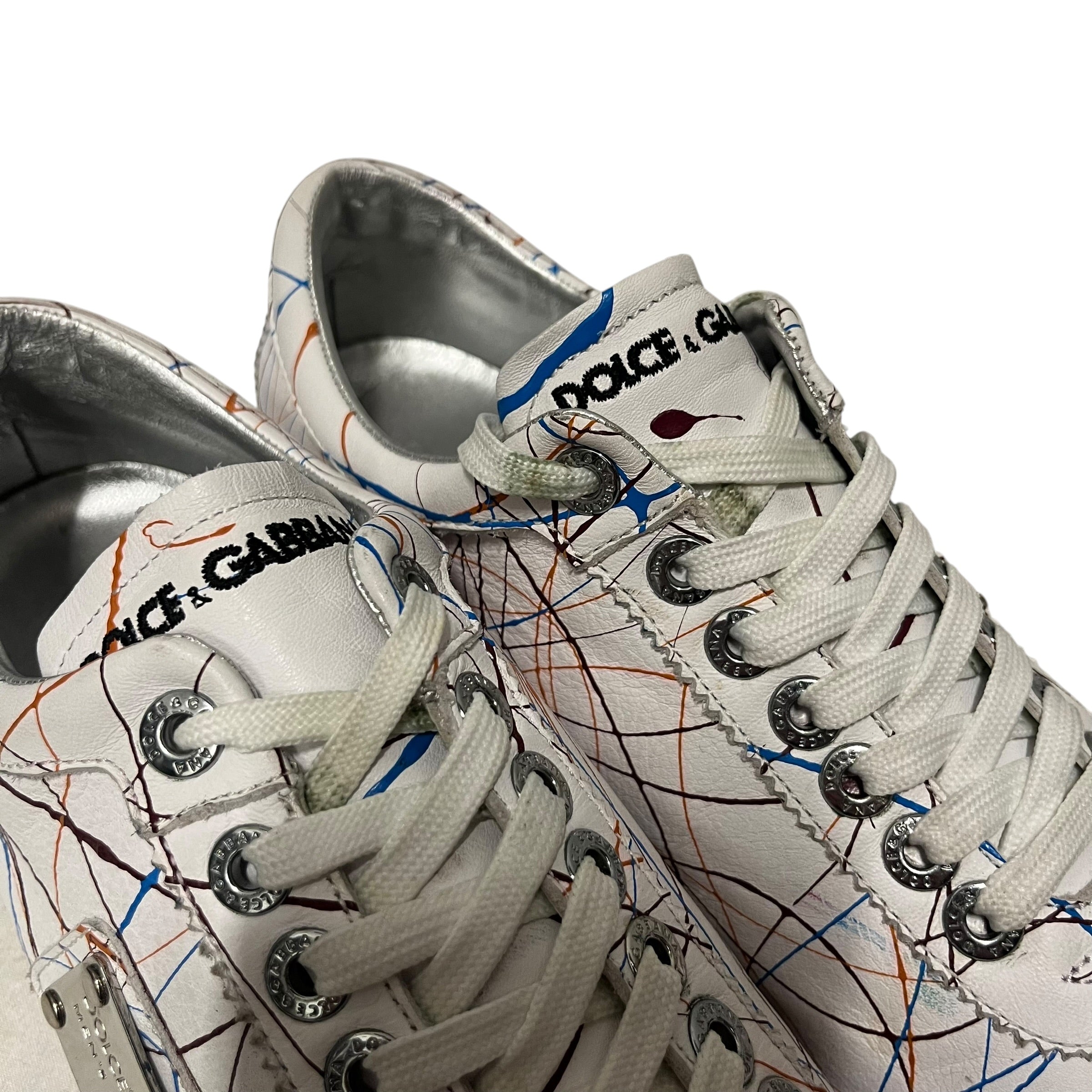 DOLCE&GABBANA/Low-Sneakers/US 9.5/Leather/WHT/paint splatter view 5