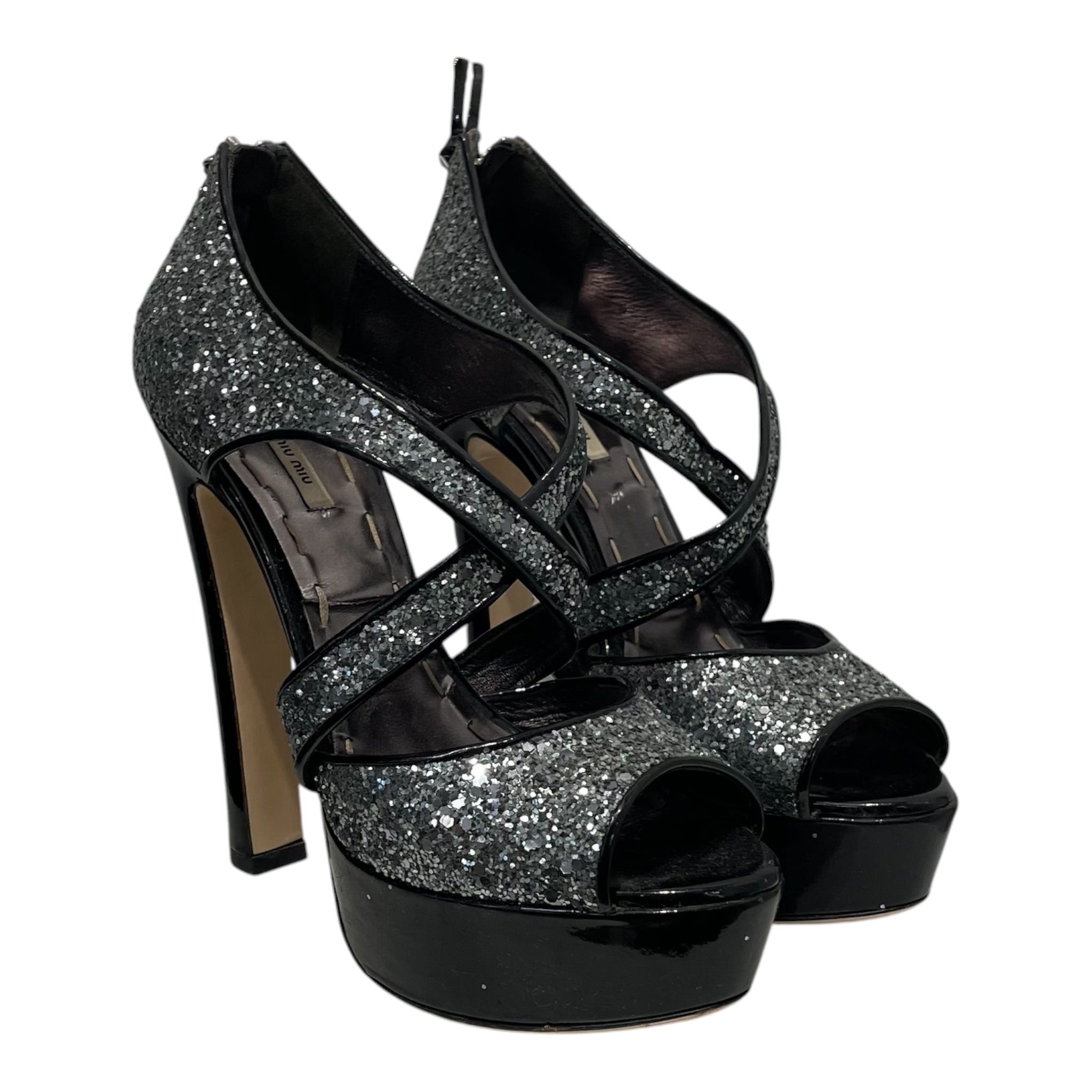 MIU MIU/Heels/EU 37/Glitter/Leather/SLV/Platform/CROSS STRAP view 1
