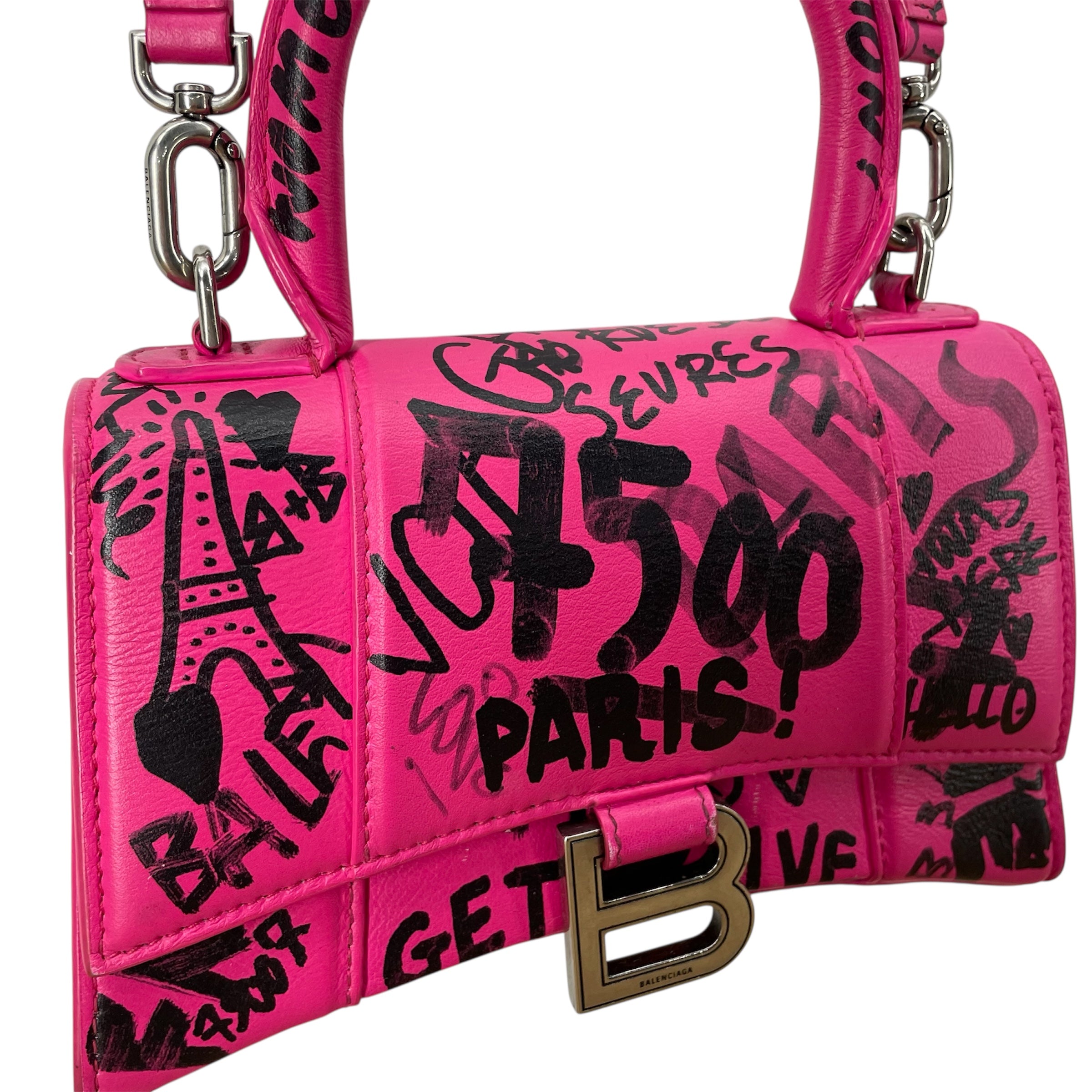 BALENCIAGA/Cross Body Bag/Graphic/Leather/PNK/GRAFFITI HOURGLASS view 7