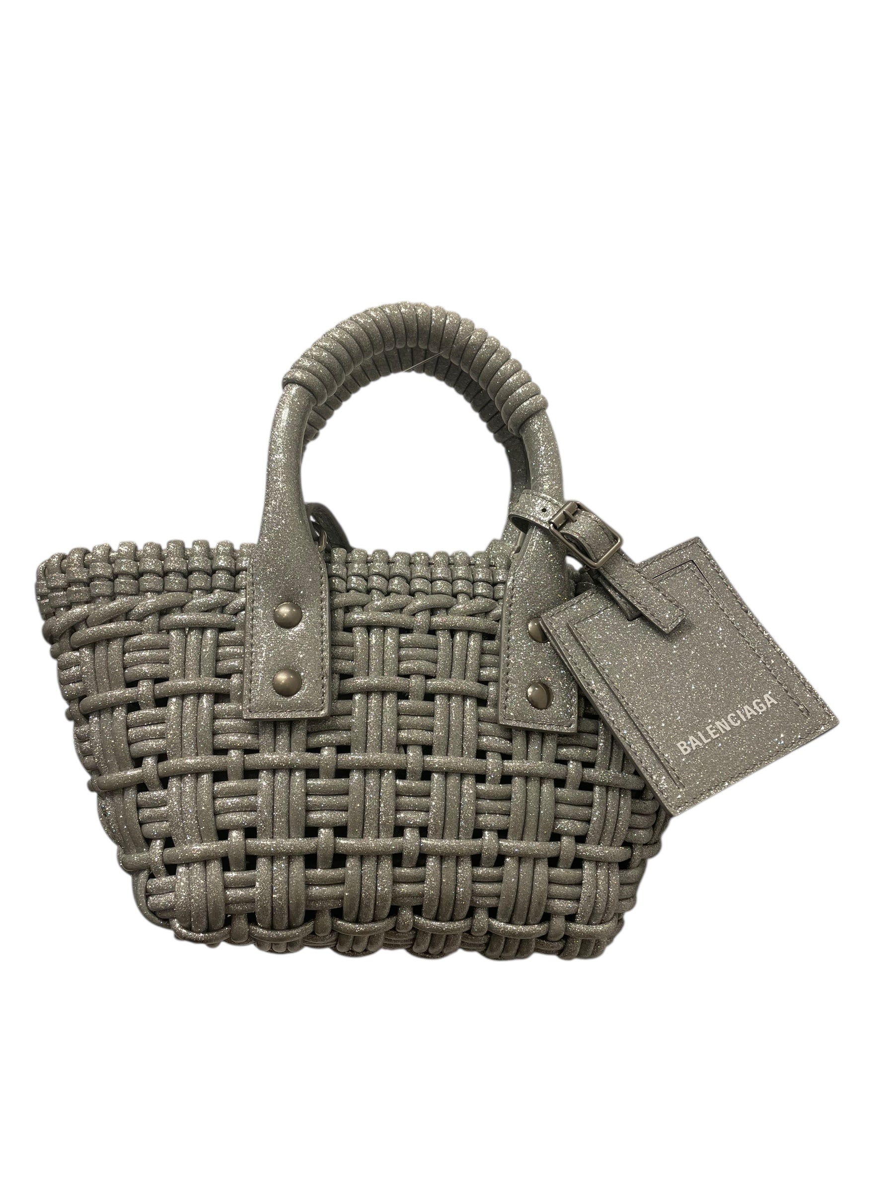 BALENCIAGA/Bag/Leather/SLV/balenciaga basket hand bag sil view 1