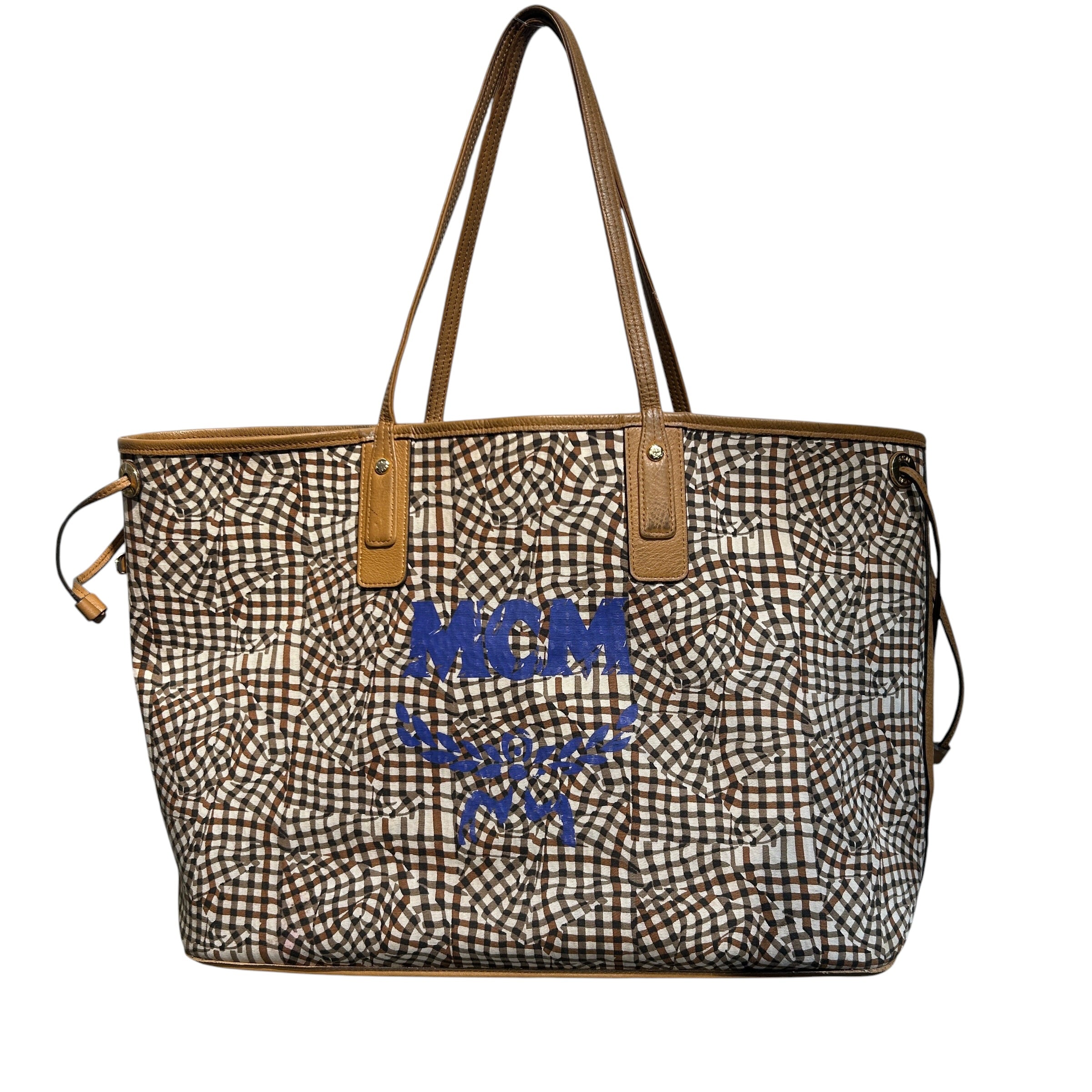 MCM/Tote Bag/Leather/CML/blue text reversible tote view 6
