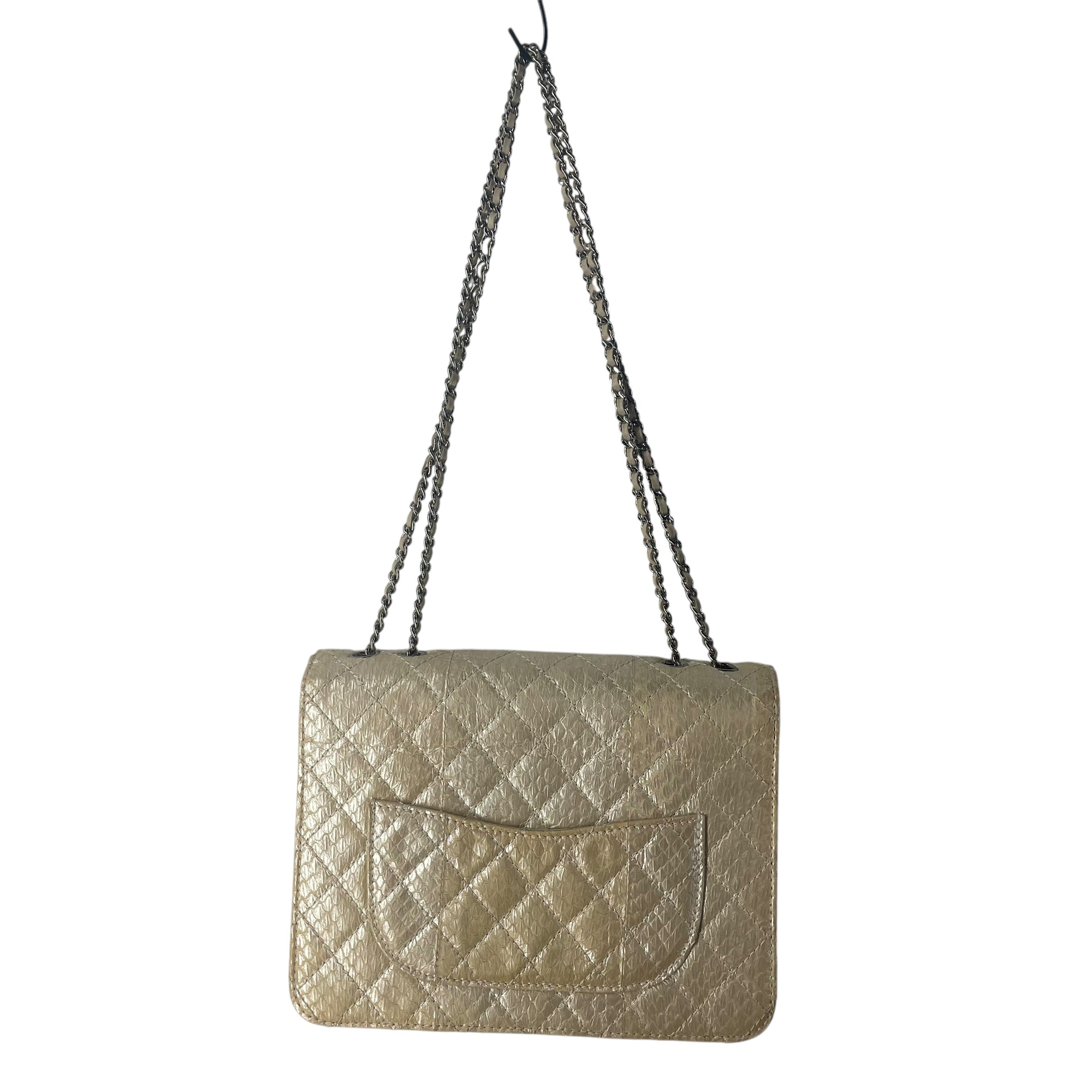 CHANEL/Cross Body Bag/Animal Pattern/Leather/CRM/PYTHON CLASSIQUE SIL HARDWARE view 2
