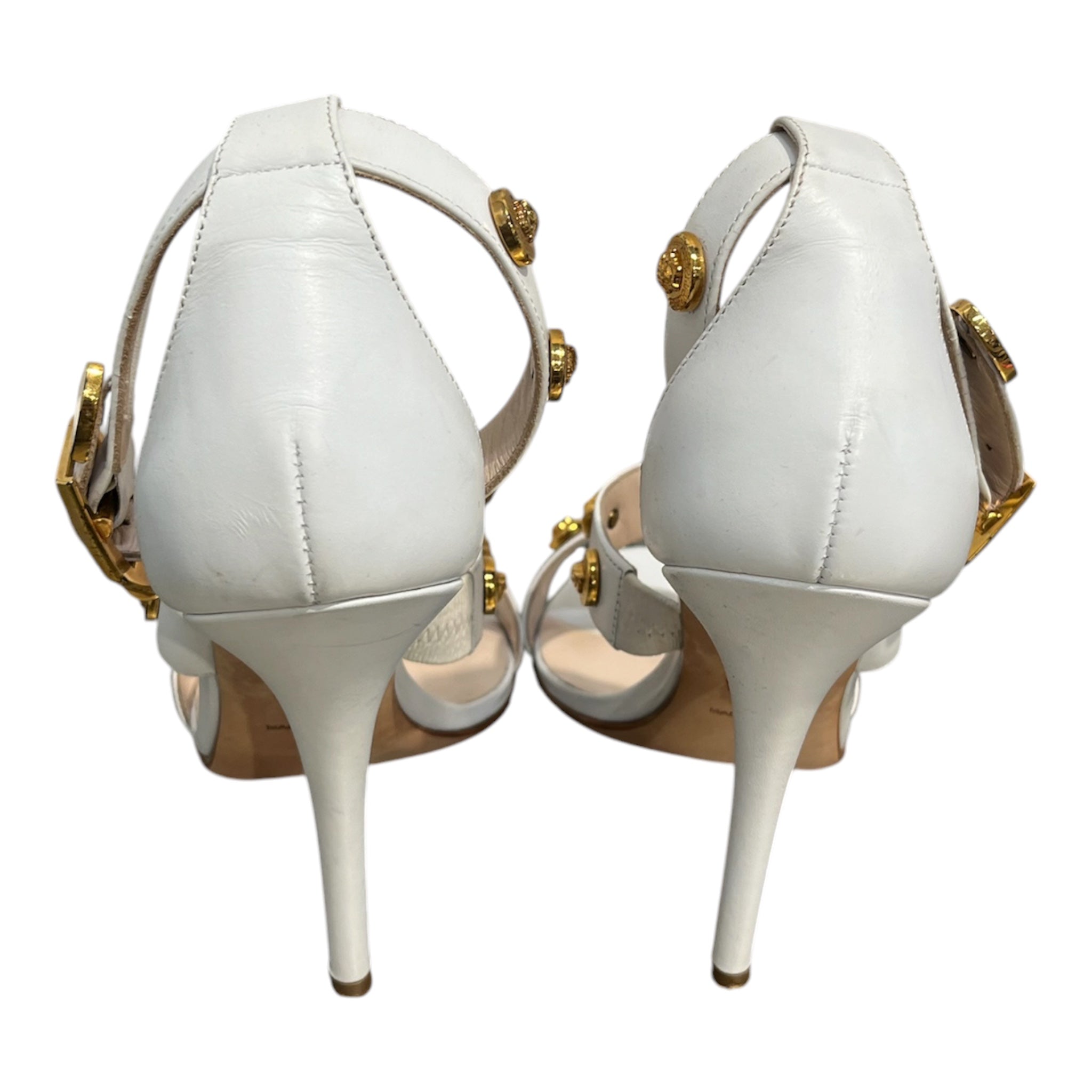 VERSACE/Heels/EU 39/Leather/WHT/WHITE STUDDED MEADUSA HEELS view 4