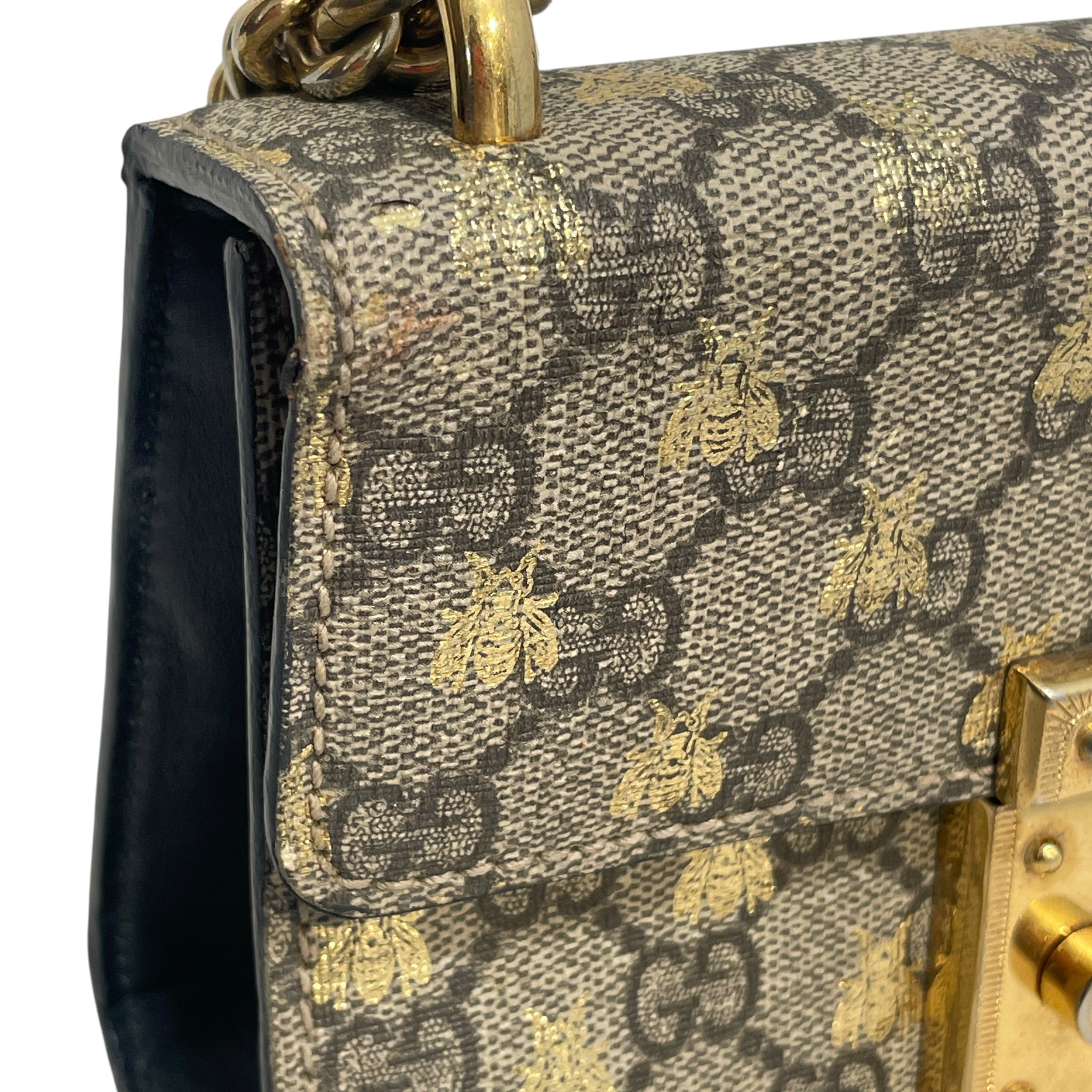 GUCCI/Cross Body Bag/Monogram/Leather/GLD/Bee GG Padlock view 7