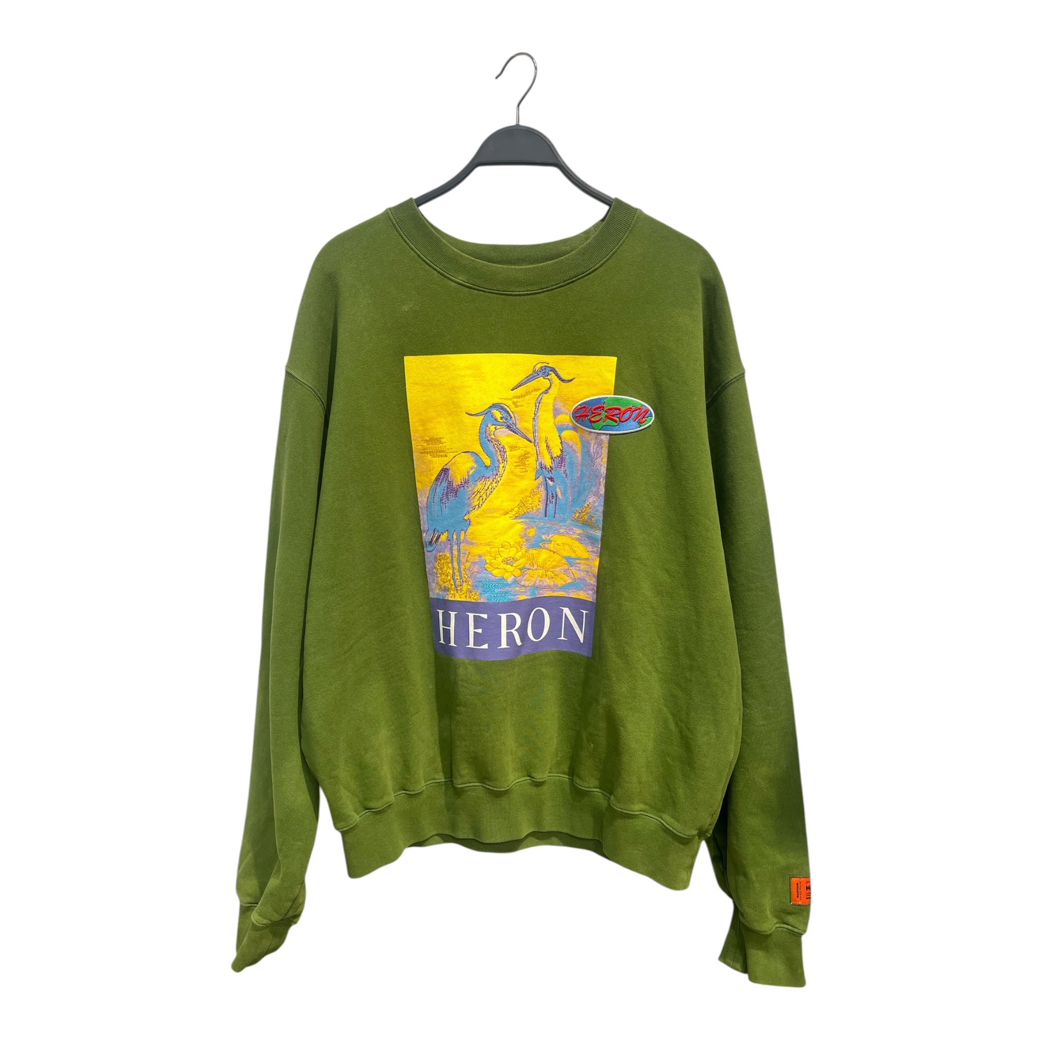 HERON PRESTON/Sweatshirt/XL/Graphic/Cotton/GRN/2 cranes earth logo patch view 1