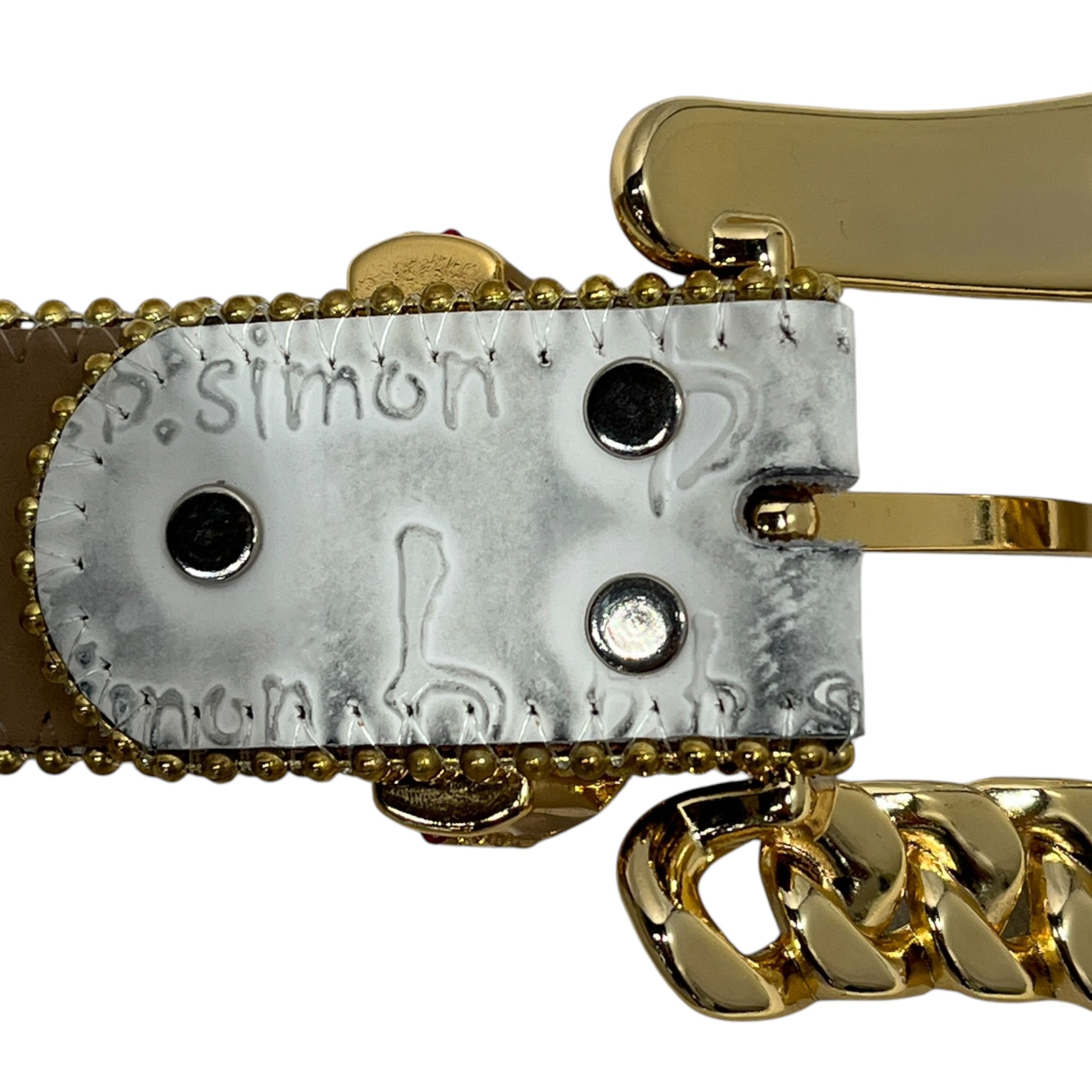 b.b.simon/Belt/Leather/WHT/M's/PRESTIGE GOLD CRYSTAL view 4
