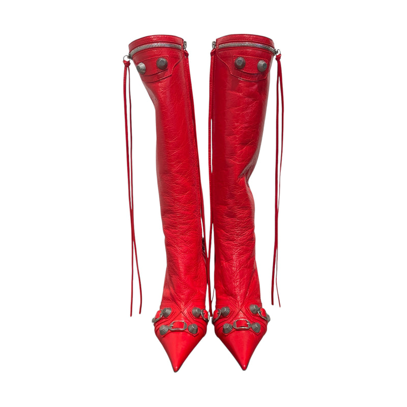 BALENCIAGA/Boots/EU 36.5/Leather/RED/CAGELE LEATHER BOOTS