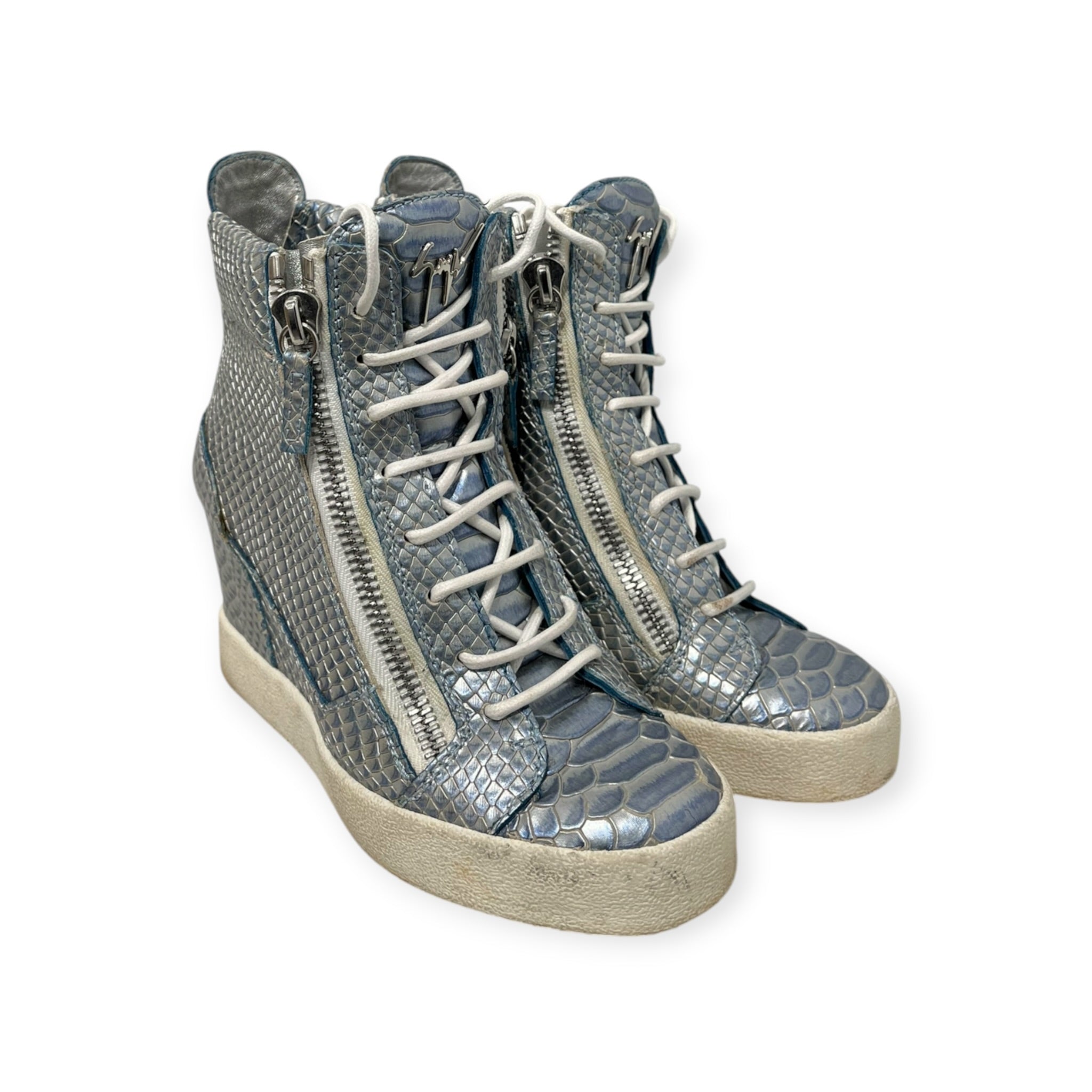 Giuseppe Zanotti/Heels/EU 36.5/Leather/BLU/PYTHON WEDGE SNEAKER ZIPPER view 7