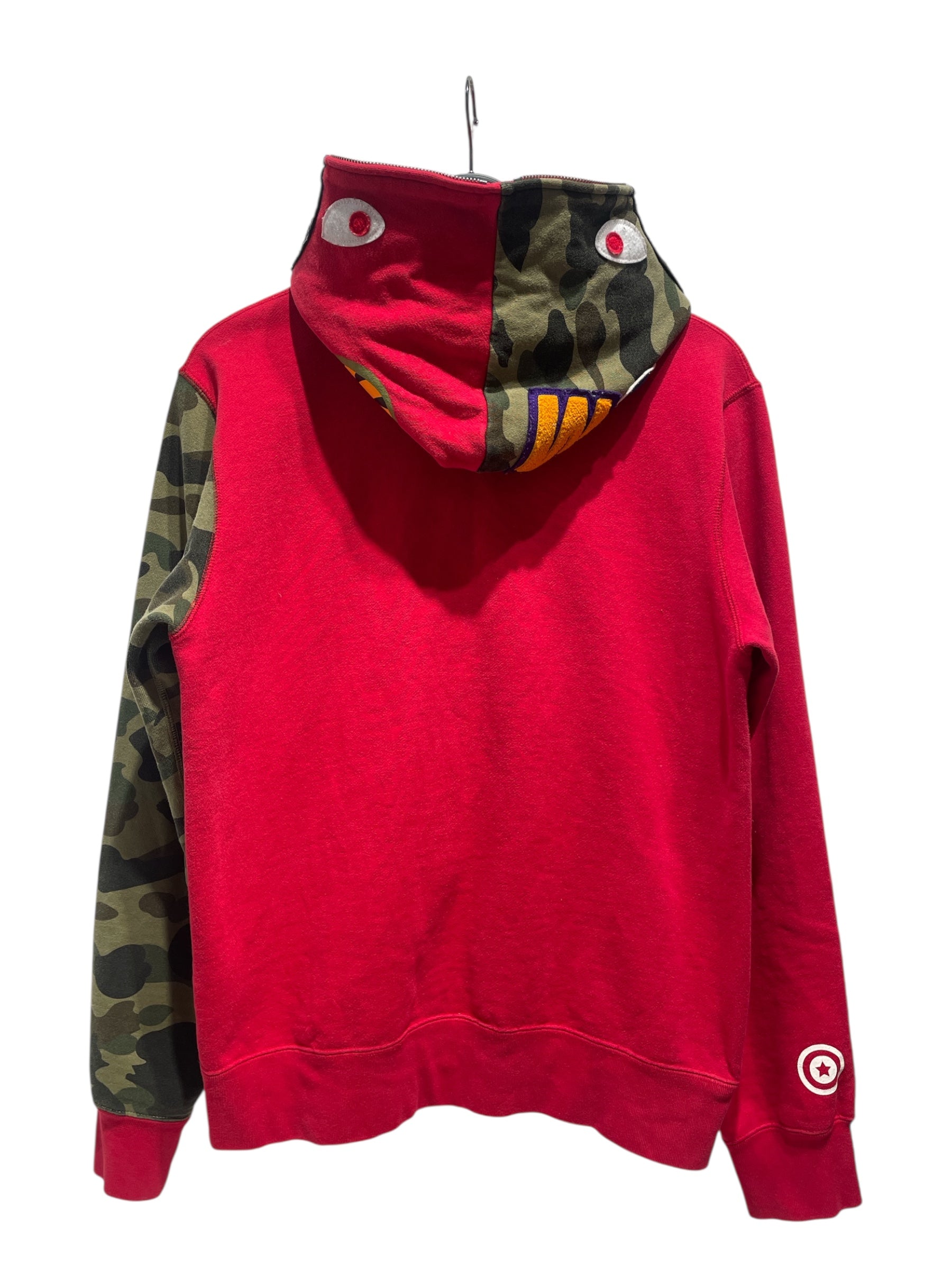 A BATHING APE/Zip Up Hoodie/L/Camouflage/Cotton/RED/Full Zip Red Camo Shark view 2
