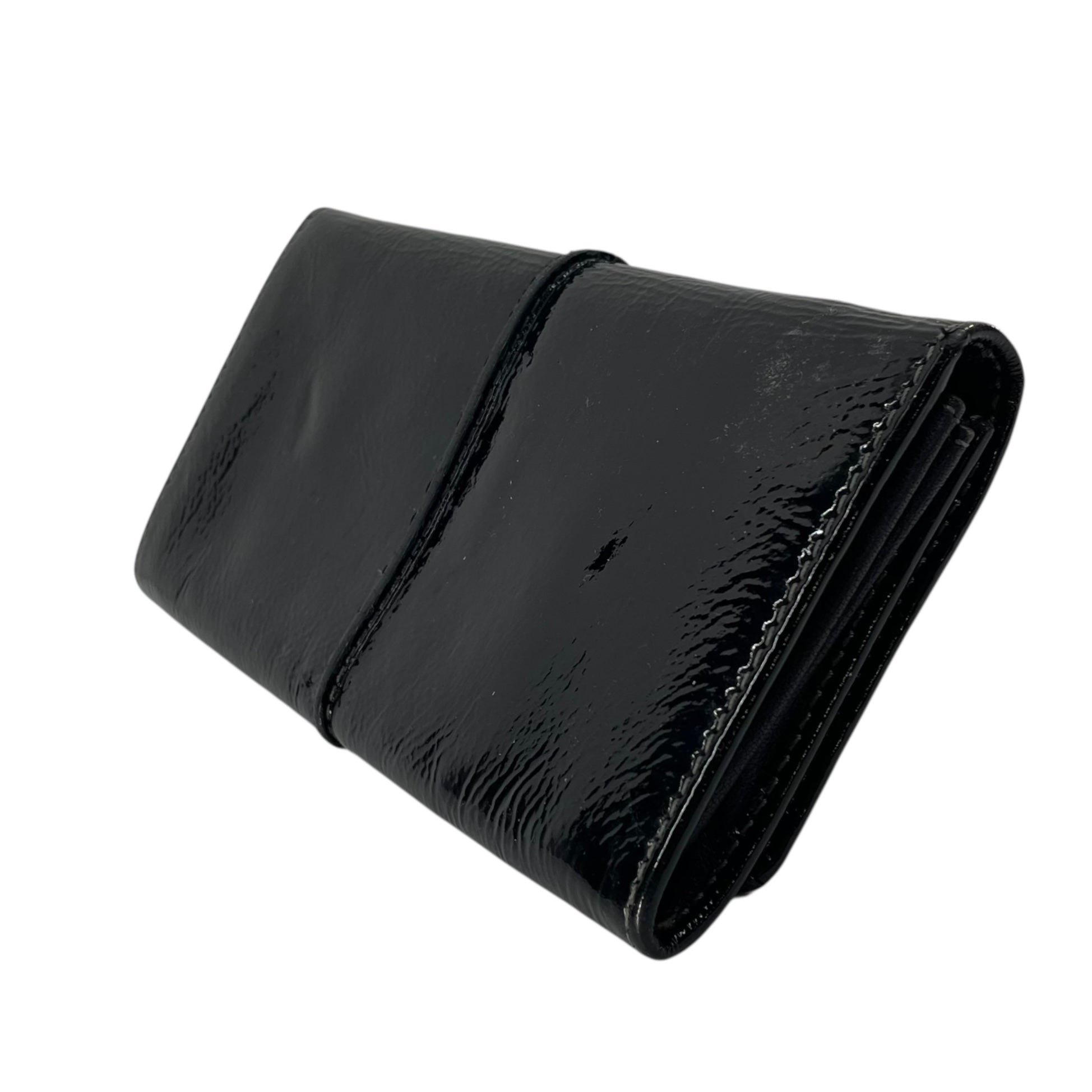 Chloe/Trifold Wallet/Leather/BLK/PATENT GOLD HARDWARE view 3