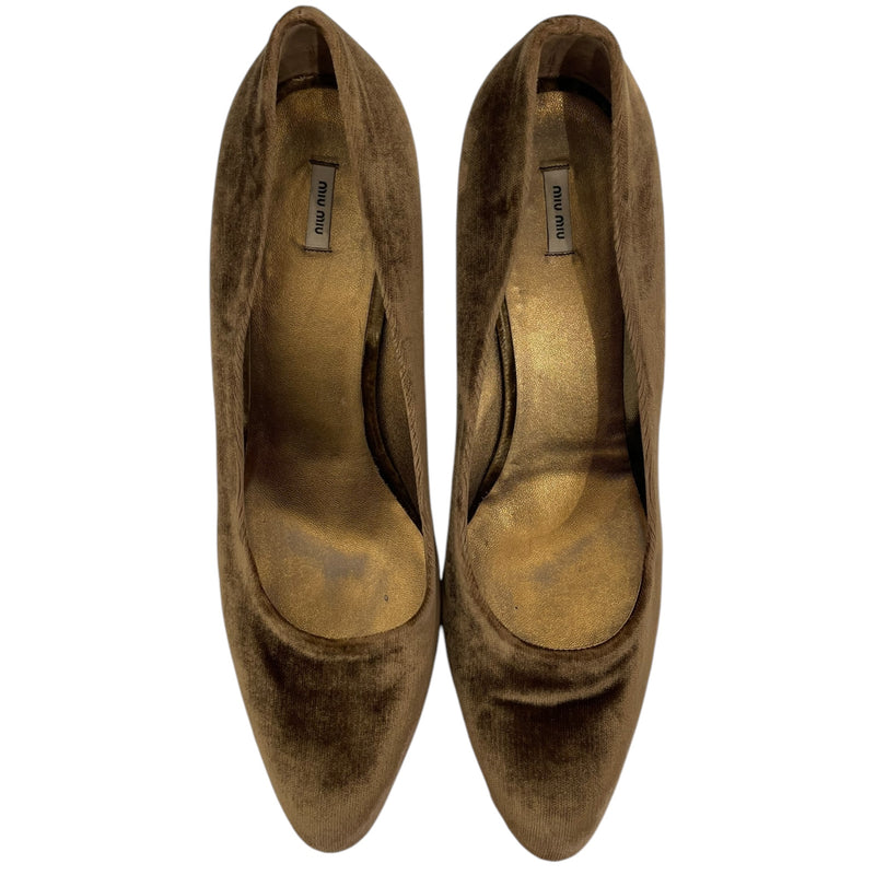 MIU MIU/Heels/EU 40/Velour/GLD/Wedge heel,extra heel tap