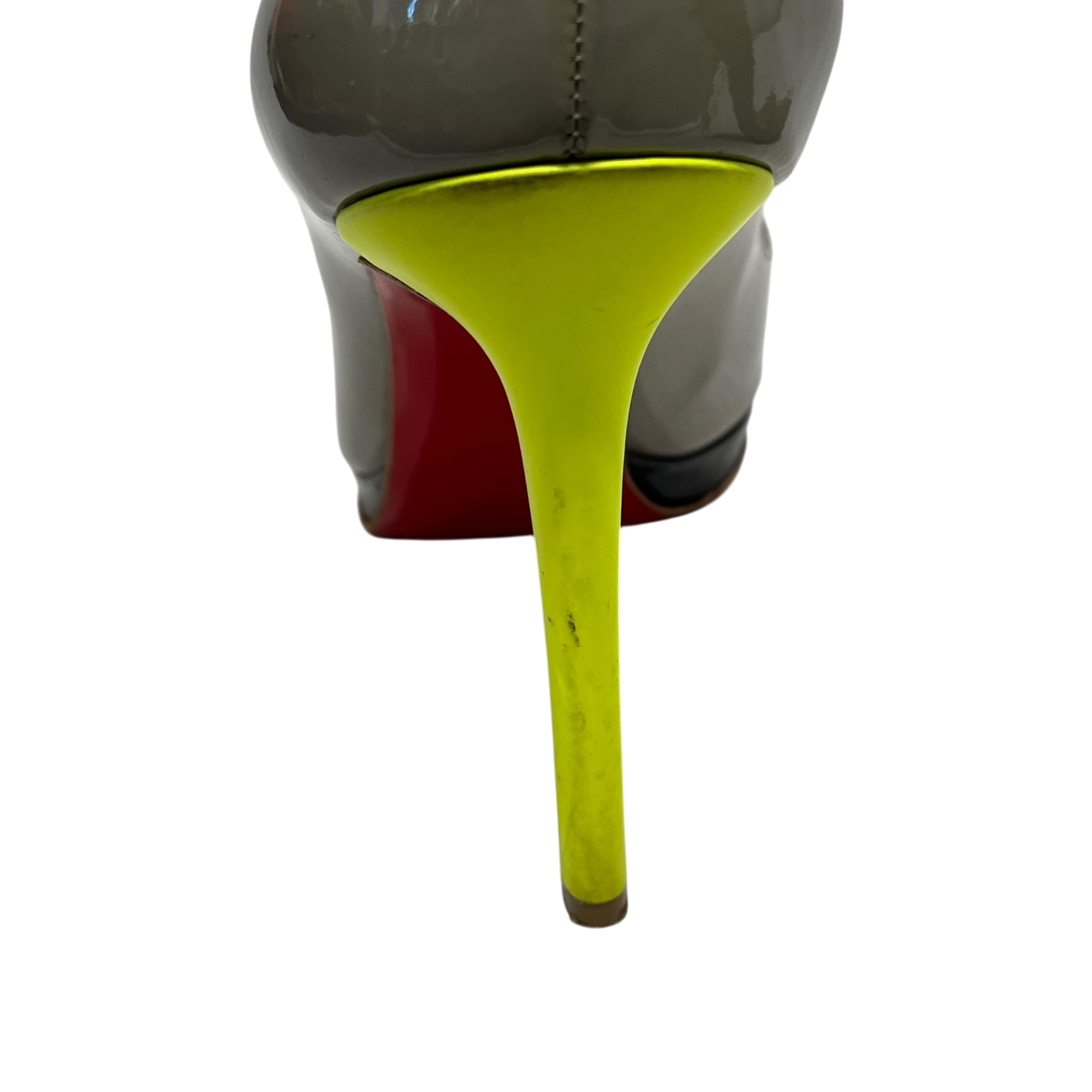 Christian Louboutin/Heels/EU 36.5/Border/Leather/GRY/V-Tip/Greige Pigalle w Neon YLW Heel view 5