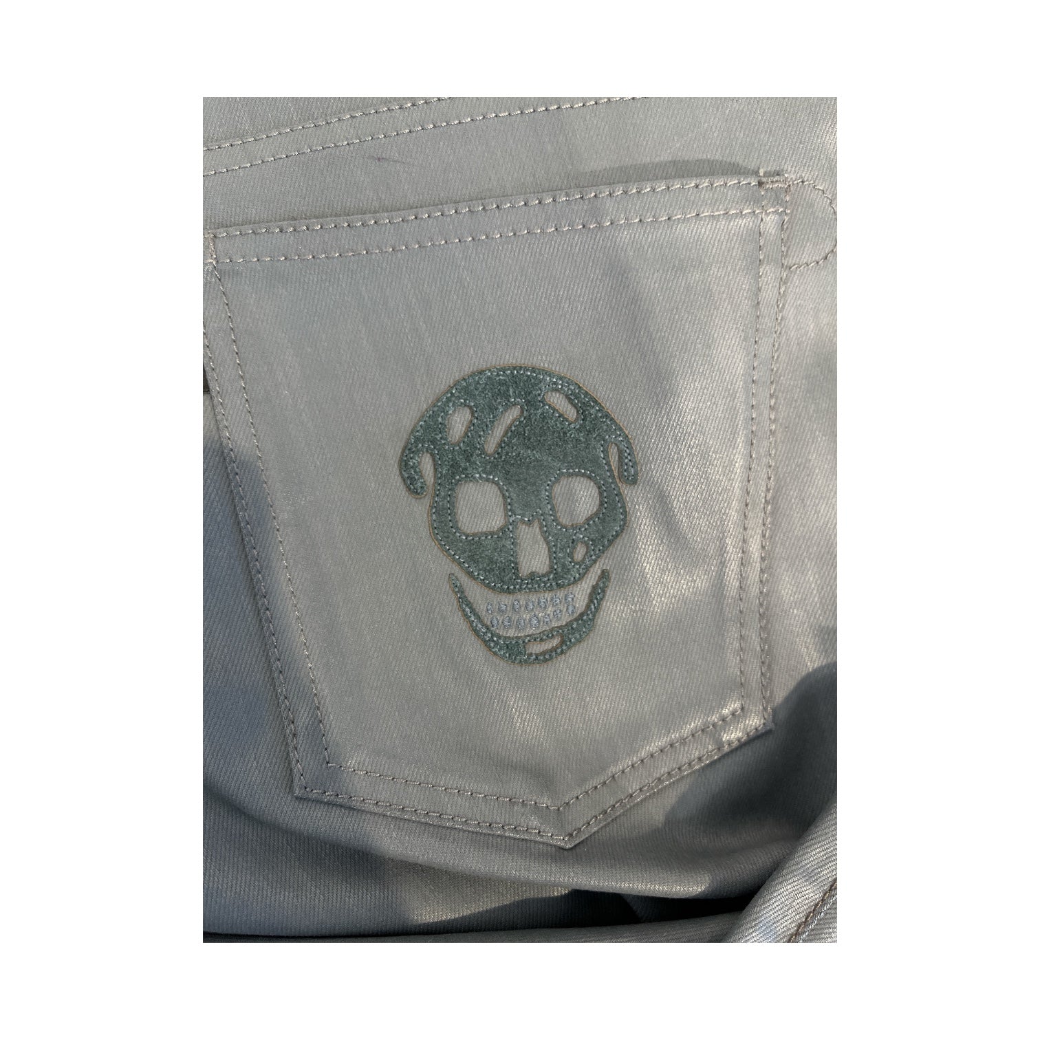 Alexander McQueen/Straight Pants/54/Cotton/GRY/Skull Patch Waxed Denim view 4