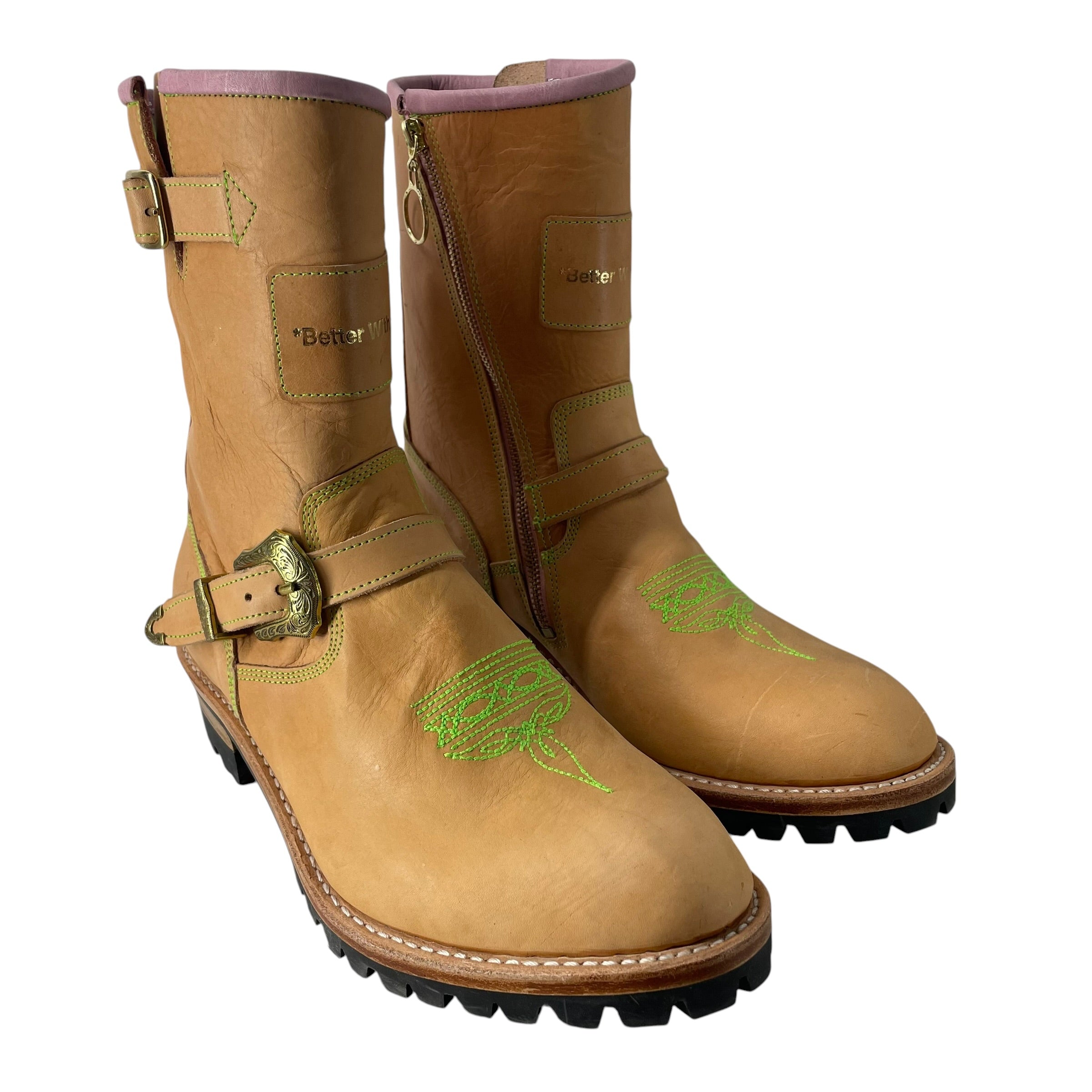 Better With Age/Boots/US 11/Leather/BEG/GREEN STITCH PINK LINER BOOT view 1