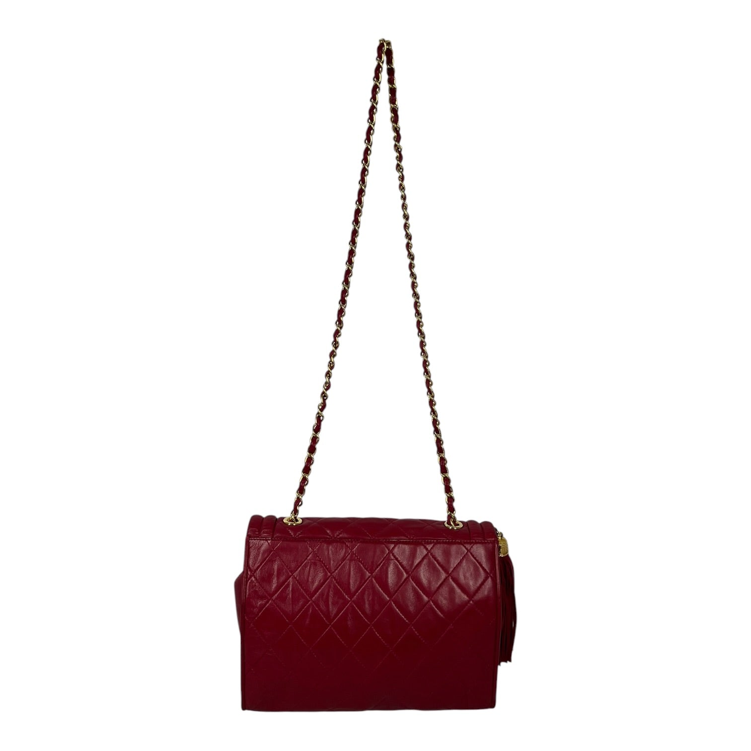 CHANEL/Cross Body Bag/Leather/RED/Vintage Quilted Tassel view 2