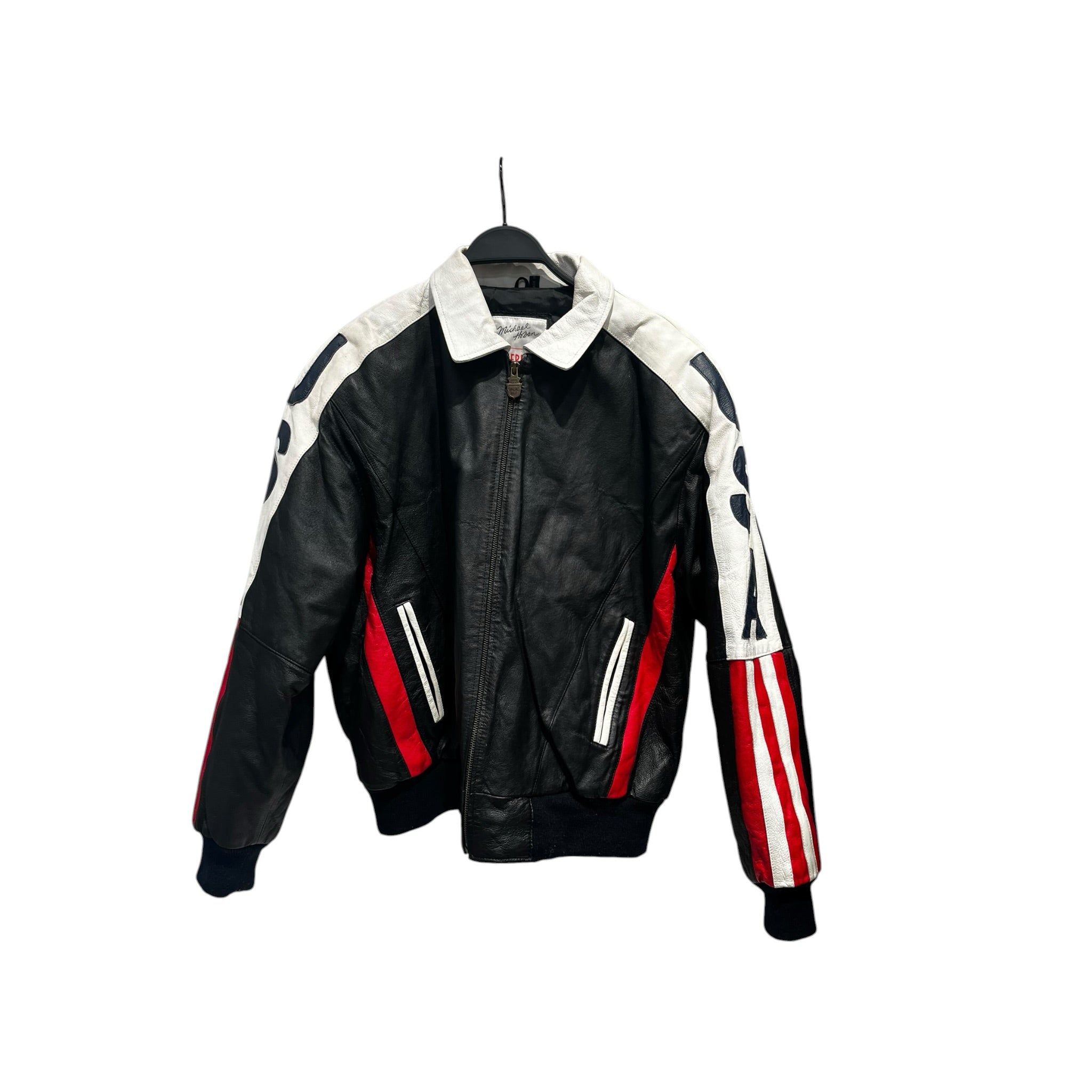 MICHAEL HOBAN/Leather Jkt/L/Leather/BLK/Single Breasted/Graphic/AMERICAN FLAG ON BACK view 1