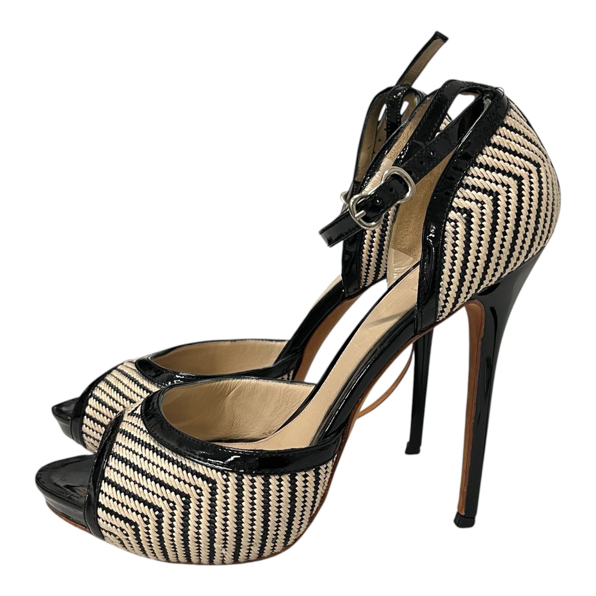 Alexander McQueen/Heels/EU 38.5/Cotton/BEG/BLK TRIM PEEP TOE HEEL view 1
