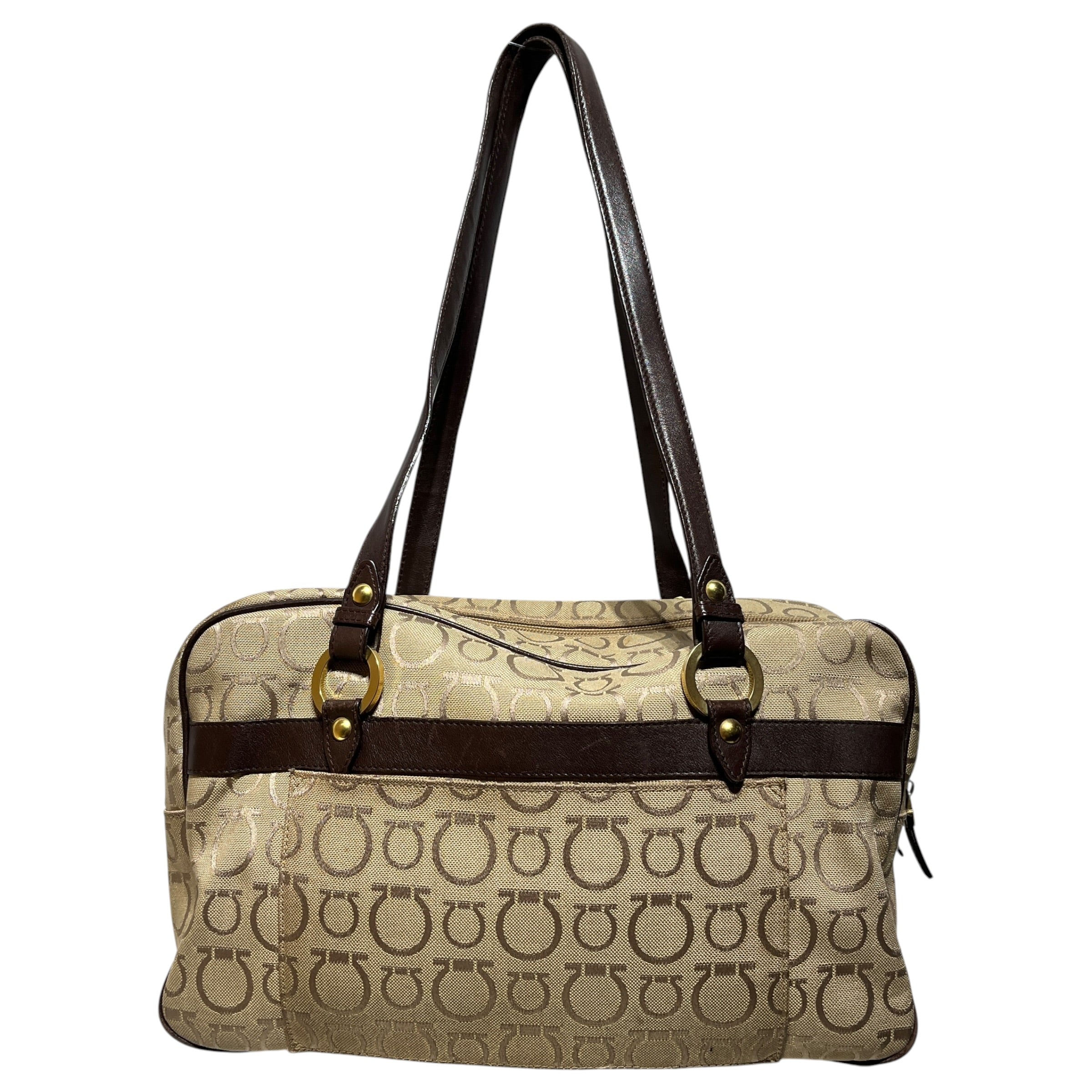 Salvatore Ferragamo/Hand Bag/All Over Print/Cotton/CML/Canvas/Gold Studs/ Top handle view 2