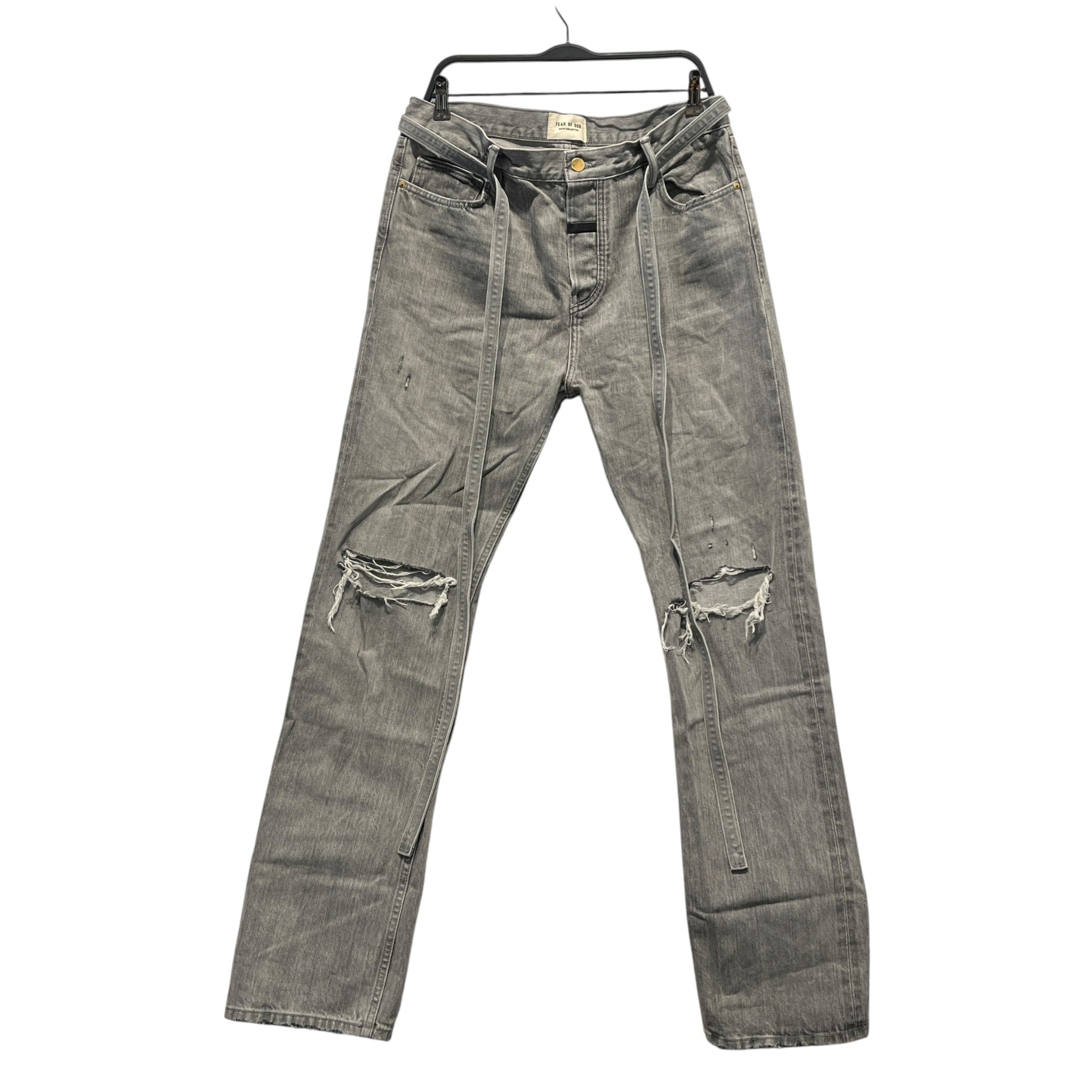 FEAR OF GOD/Straight Pants/34/Denim/GRY/DISTRESSED BELTED GREY DENIM view 1